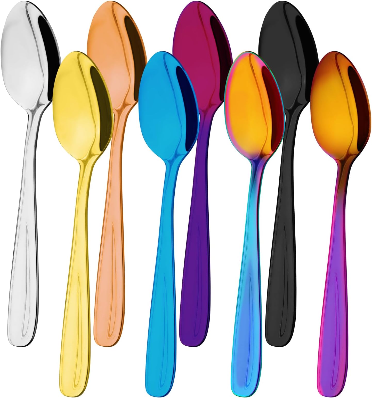 Teaspoons Set of 8,13.5 cm Coffee Spoons Stainless Steel Dessert Spoons,Rainbow Teaspoon, Dinner Spoons,Tea Spoons,Small Mini Spoons Set for Parties (Colorful)