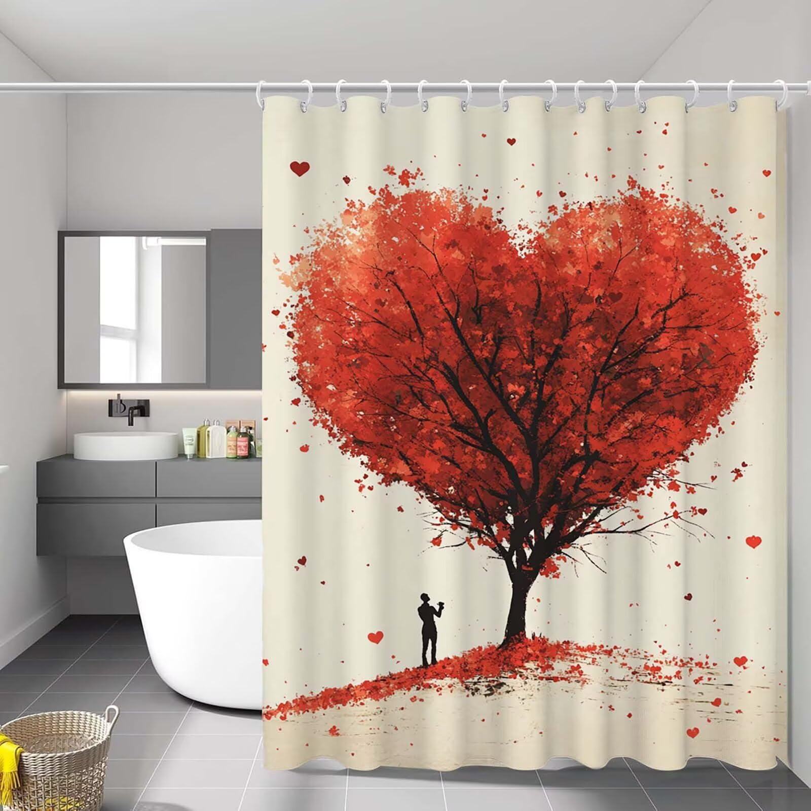Rideau de douche arbre rouge pour réveiller la décoration de la salle de bain