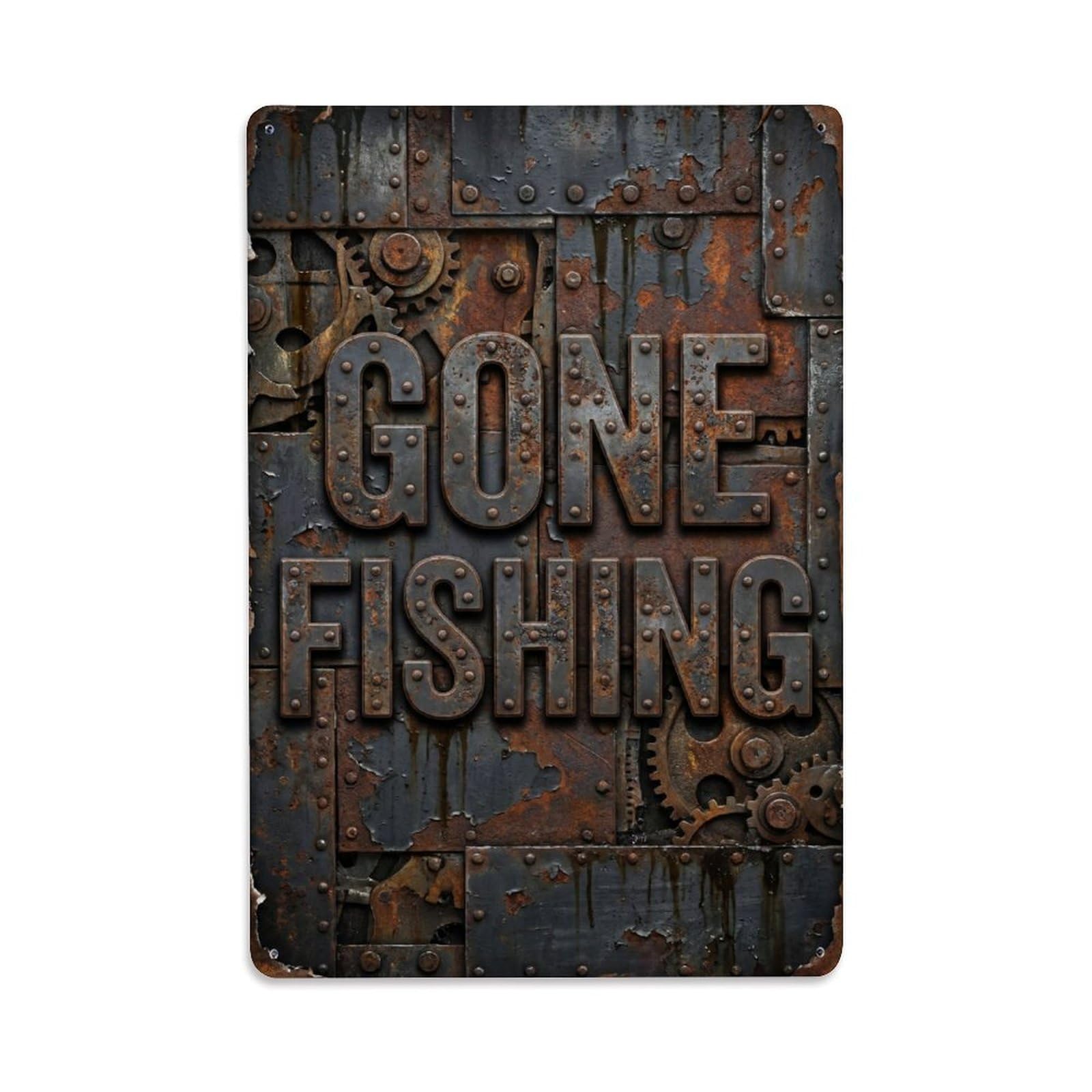 Gone Fishing Fishing Shed Vintage Metal Tin Sign Plaque Wall Decor for Cafe, Club, Garden Metal Poster 8x12Inch