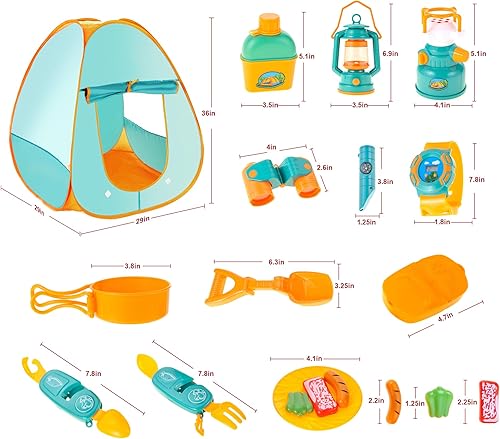 Miniatura 3 de PowerTRC Juego de camping para niños con tienda de campaña desplegable, tienda de campaña para niños, juguetes para niños pequeños, juguetes al aire
