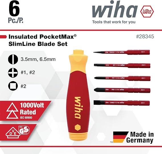 Wiha 28345 6 Piece Insulated SlimLine PocketMax Multi-Driver