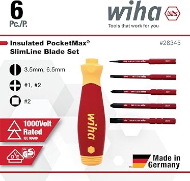 Wiha 28345 6 Piece Insulated SlimLine PocketMax Multi-Driver