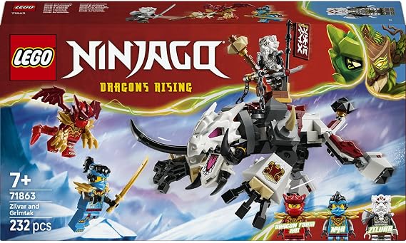 LEGO NINJAGO Zilvar ve Ejderha Canavar Grimtak 71863-7 Yaş ve Üzeri Çocuklar için Nya, Zilvar ve Ejderha Formunda Kai Minifigür İçeren Yaratıcı Oyuncak Yapım Seti, Hediye Fikri (232 Parça)