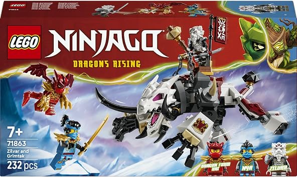 LEGO NINJAGO Zilvar ve Ejderha Canavar Grimtak 71863-7 Yaş ve Üzeri Çocuklar için Nya, Zilvar ve Ejderha Formunda Kai Minifigür İçeren Yaratıcı Oyuncak Yapım Seti, Hediye Fikri (232 Parça)