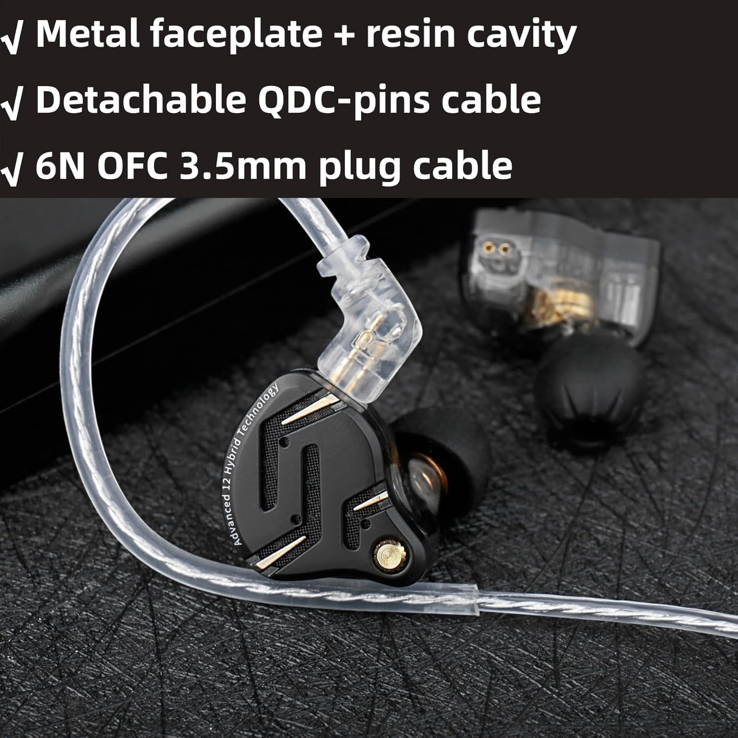 KZ ZS12 PRO 2 in Ear Monitor Headphones, 5BA+1DD 6 Hybrid Driver Gaming Earbuds Wired Earphones, HiFi Clarity Sound Immersive Bass IEMs for Gaming Musician Singer Audiophile (Black without Microphone) image 4