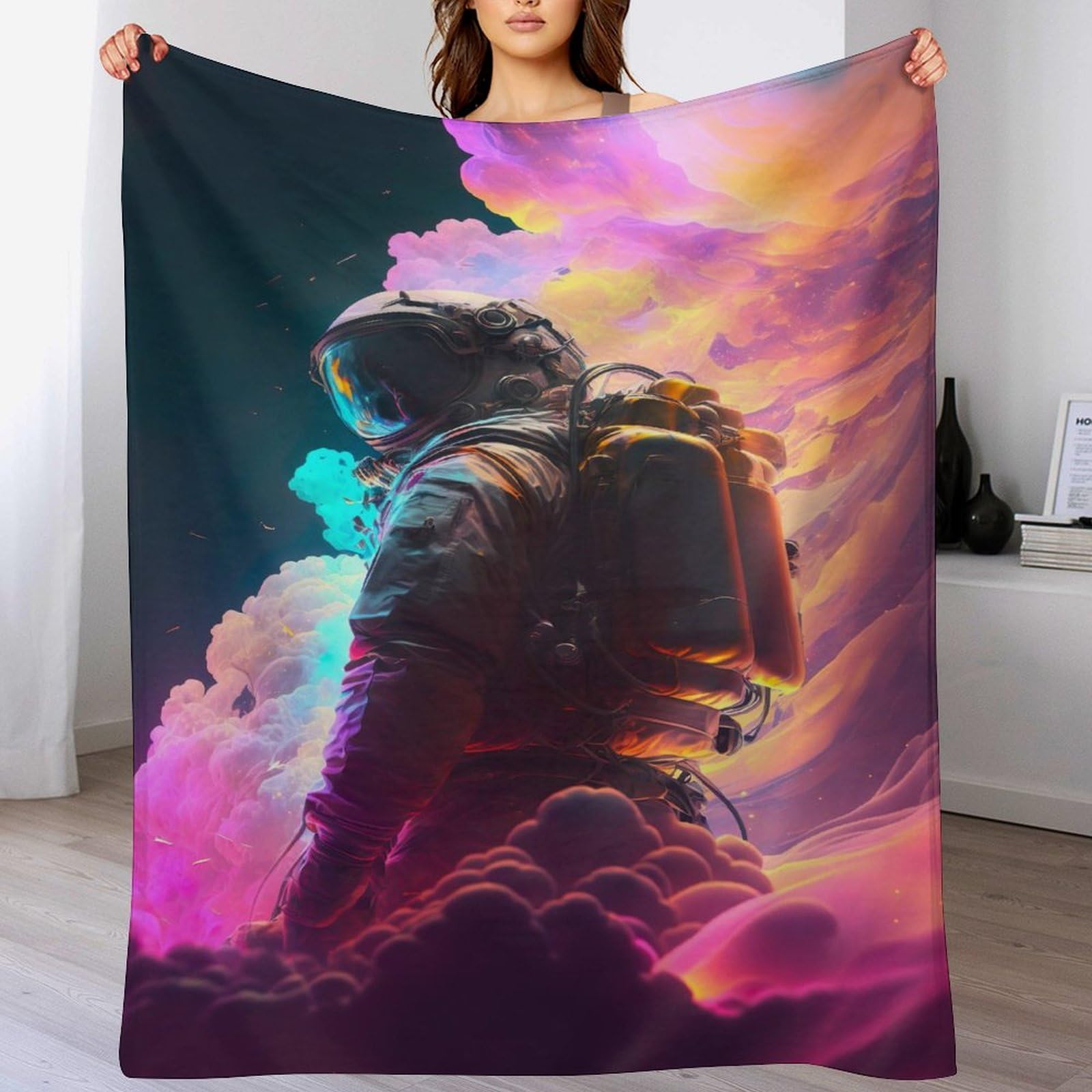 Couverture polaire astronaute en flanelle pour éliminer le froid sur le sofa