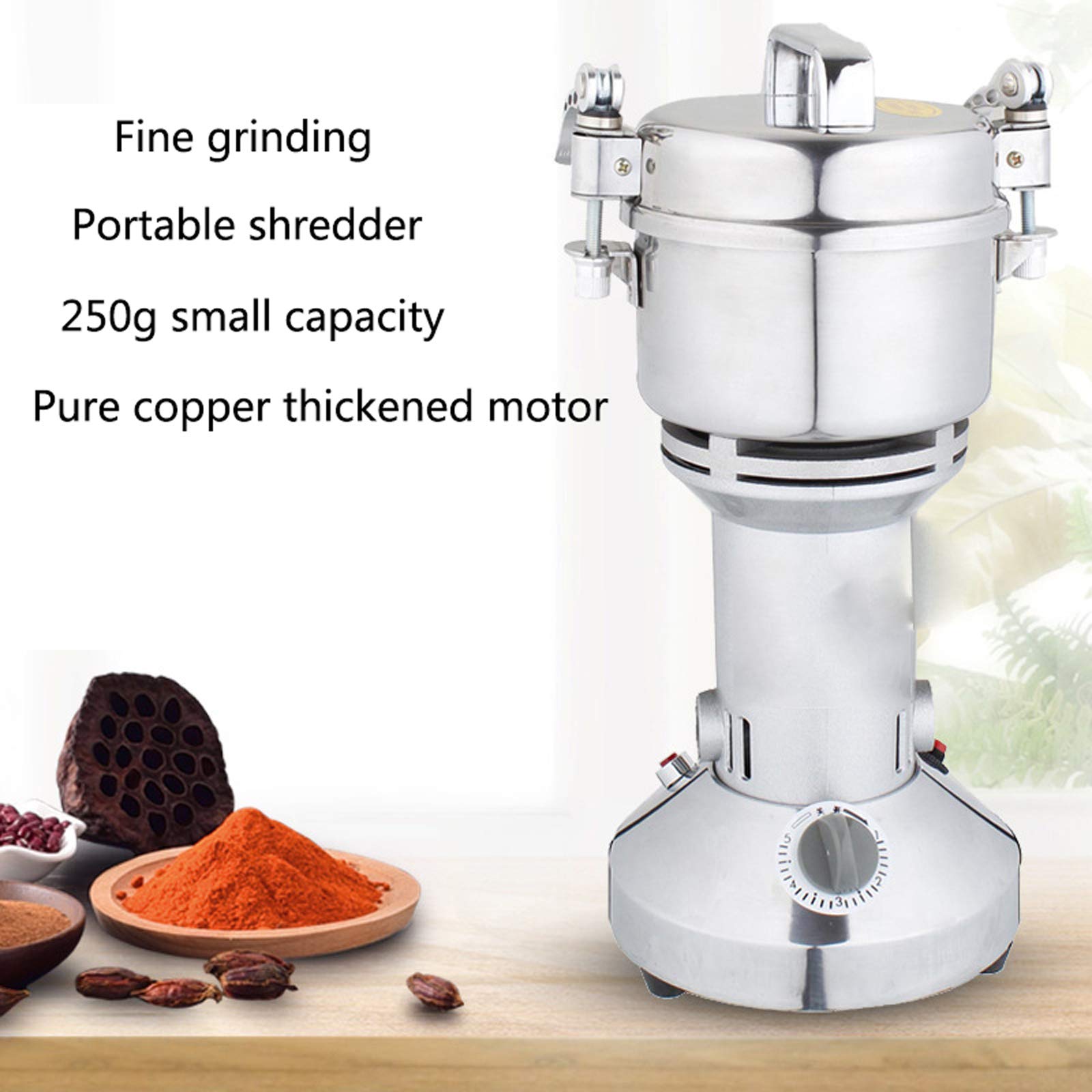 Mulino Elettrico Domestico da 250 g, macinacaffè in Acciaio Inossidabile, Mulino per Polvere Ultrafine, per macinare Grano Intero, Riso, Mais, ECC.