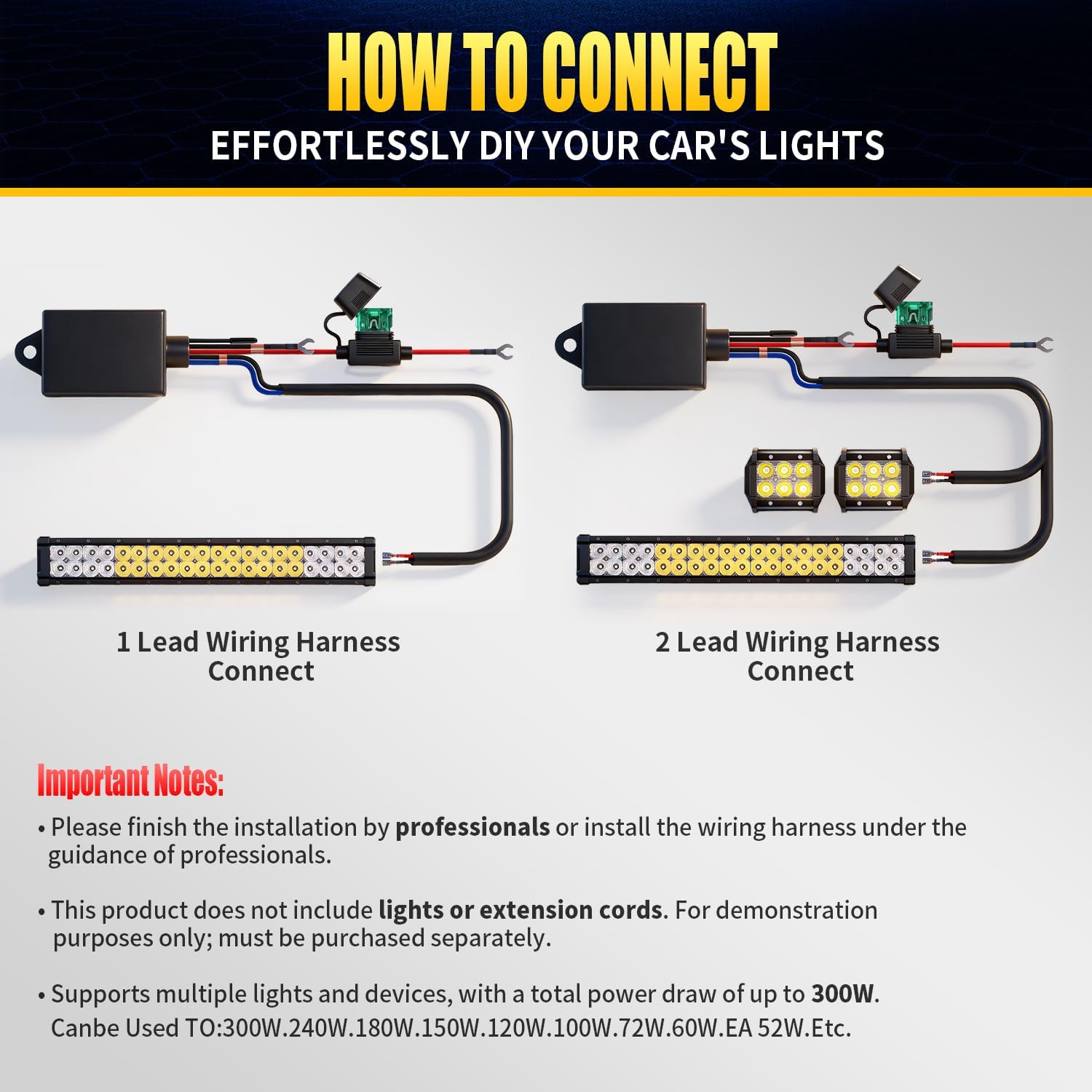 JHE LED Light Bar Remote Wiring Harness/Wireless Remote Wiring Harness for LED Light Bar/Driving Light/Fog Light/Pods Light/Work Light, Supported Current is 30A,Support Power is 300W