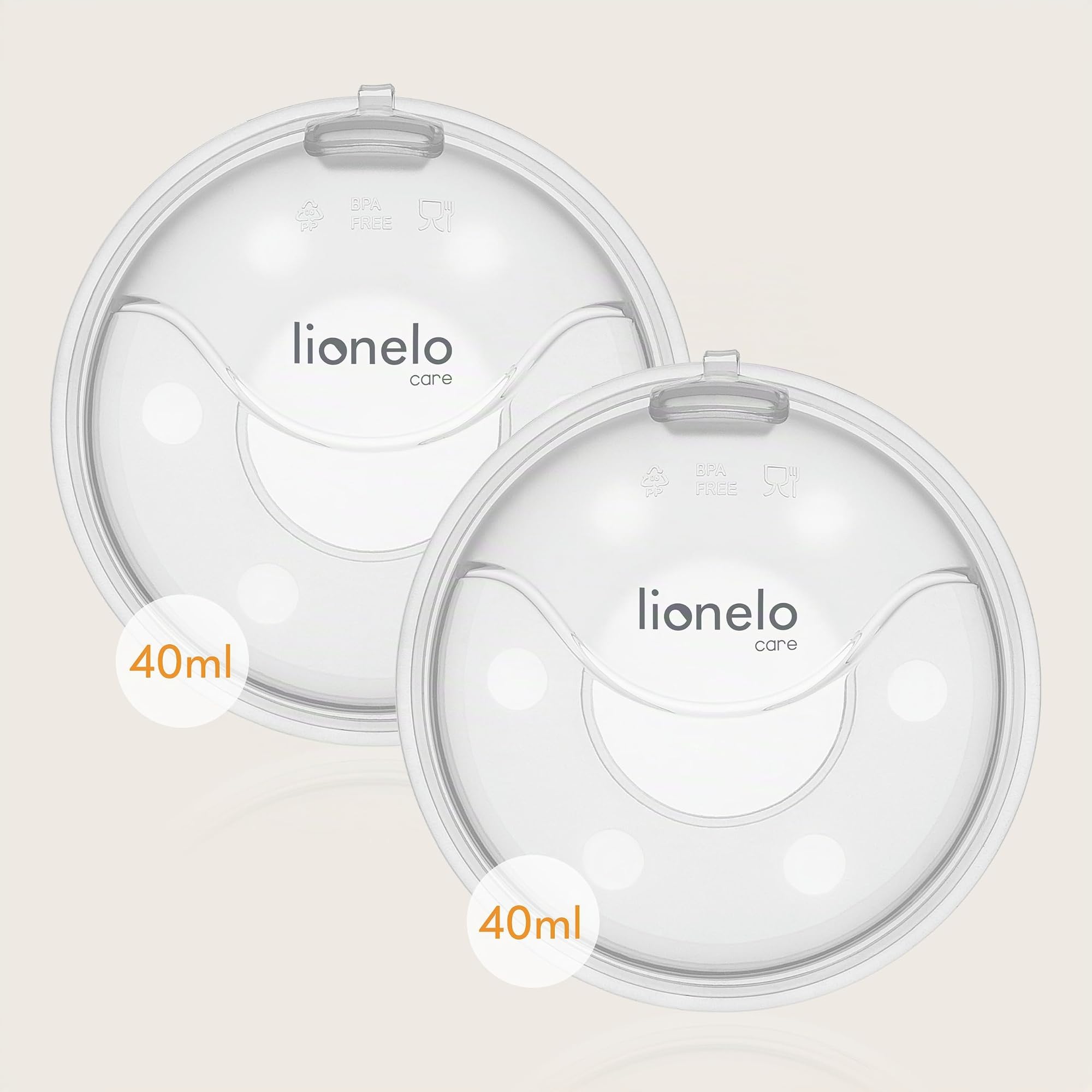 Lionelo Milky Plus – 2 colectores de leche reutilizables de silicona sin BPA, 40 ml cada uno, cómodos, discretos, a prueba de fugas