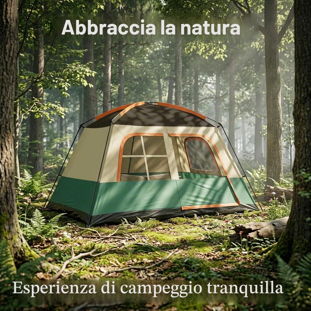 Tenda familiare per 4 persone, tenda a tunnel con 2 cabine letto e tenda, montaggio rapido in 10 minuti, tenda da campeggio impermeabile da 3000 mm con UPF 50+, tenda leggera per campeggio e attività