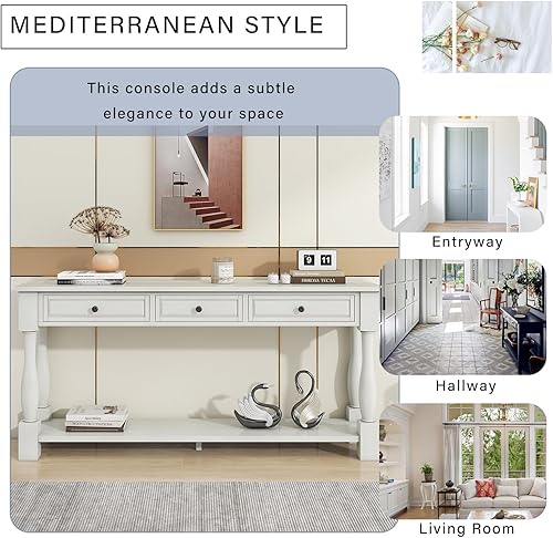 Miniatura 207 de Mesa consola de madera maciza de 48 pulgadas, mesa auxiliar moderna para sofá de entrada con 3 cajones de almacenamiento y 2 estantes. Fácil de