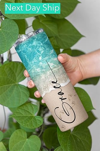 Miniatura 6 de Debra Dale Designs - Vaso de playa personalizado aislado de 20 onzas para mujer, vaso de vacaciones de acero inoxidable con tapa y pajilla, el mejor