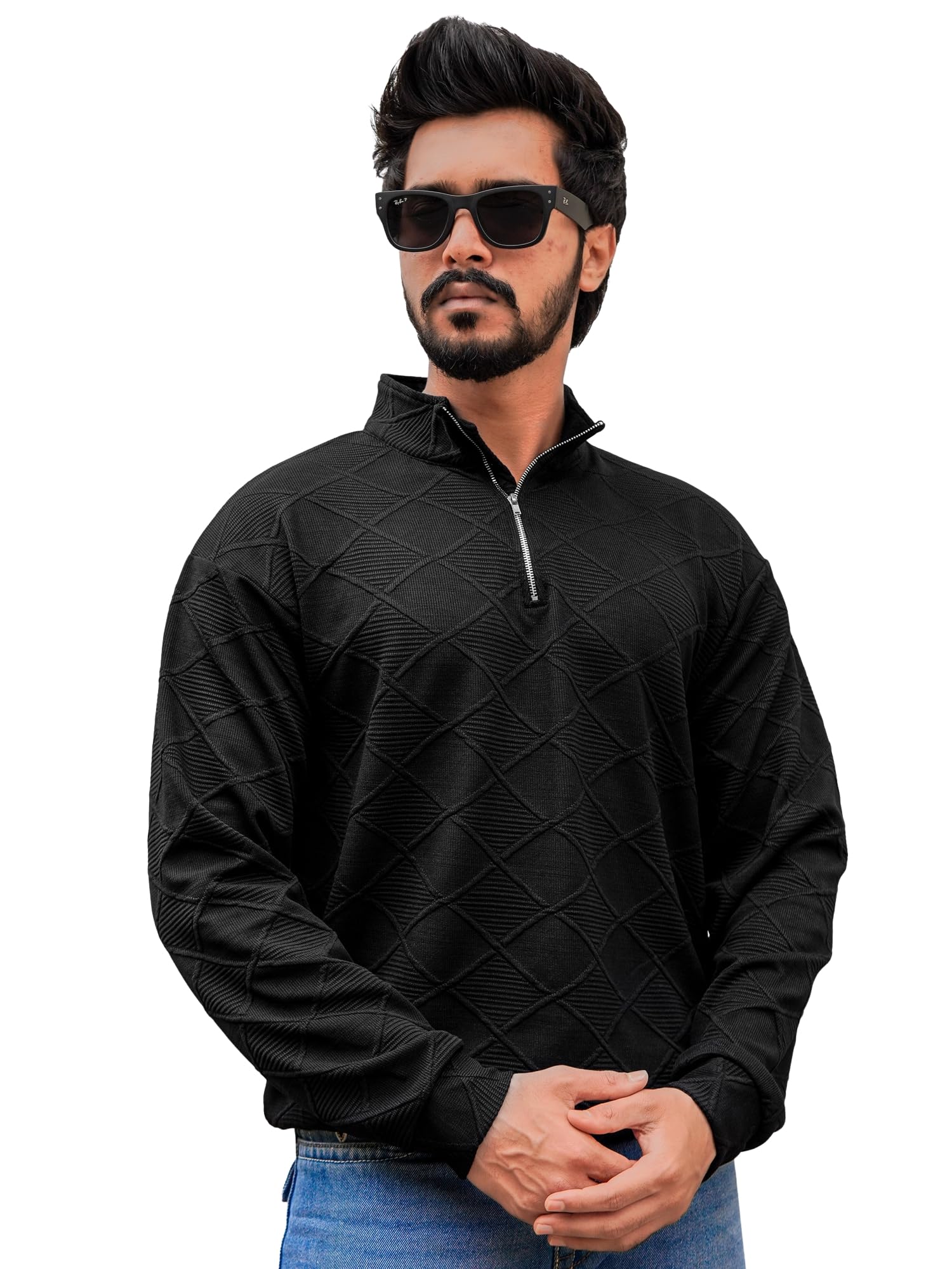 jump cuts || Mens || Textured || Polo Neck || Full Sleeve || Half Zipper || Jacquard Fabric || Sweatshirt-picture-38
