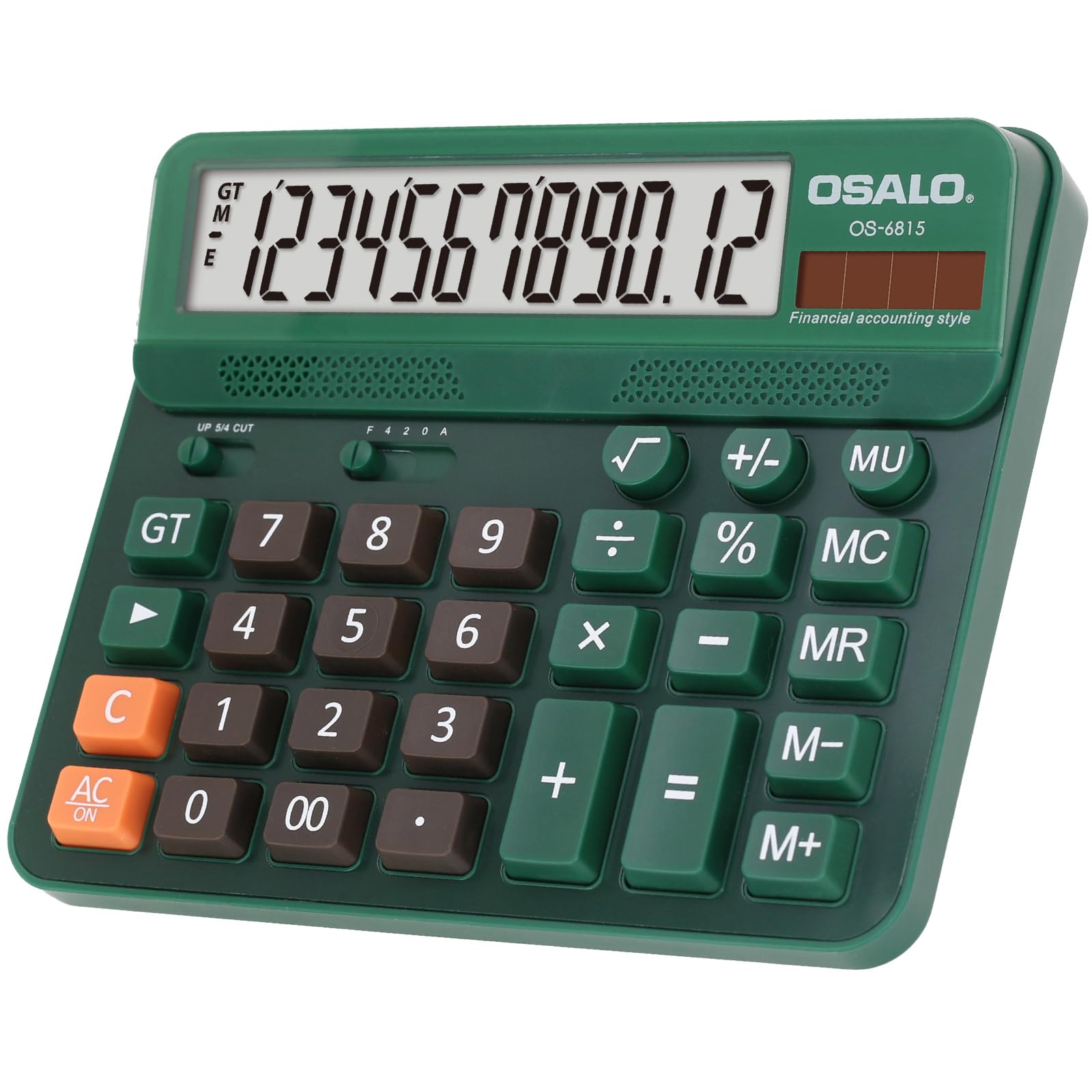 Calculadora de escritorio extra grande de 5 pulgadas, pantalla LCD de 12 dígitos, botón grande, calculadora de contabilidad gigante, batería y energía solar, para oficina, negocios y hogar (OS-6815