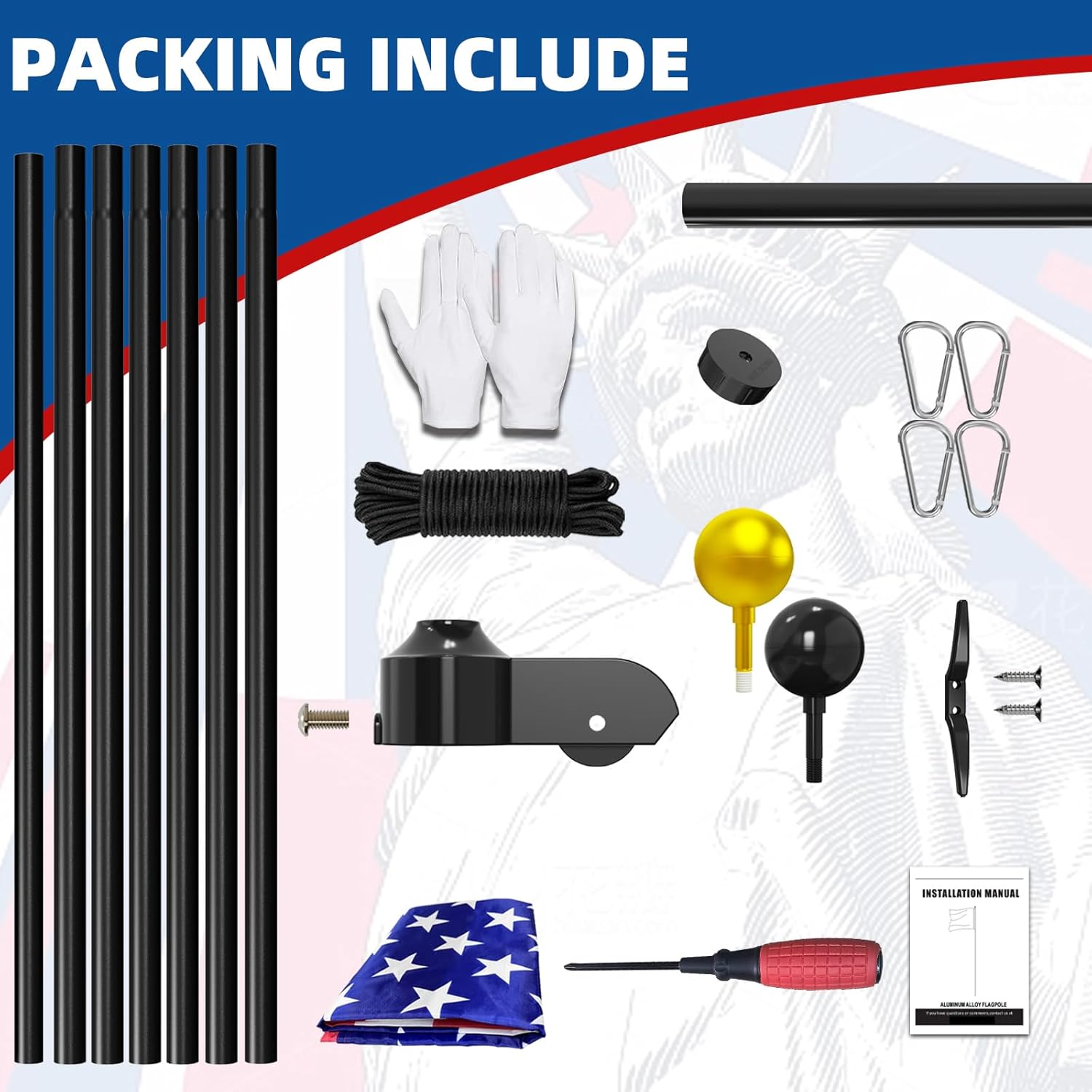 25 FT 14 Gauge Heavy Duty Flag Pole for Outside In Ground, Extra Thick Flagpole Kit for Yard, Outdoor Flag Poles with 3x5 American Flag for Residential or Commercial