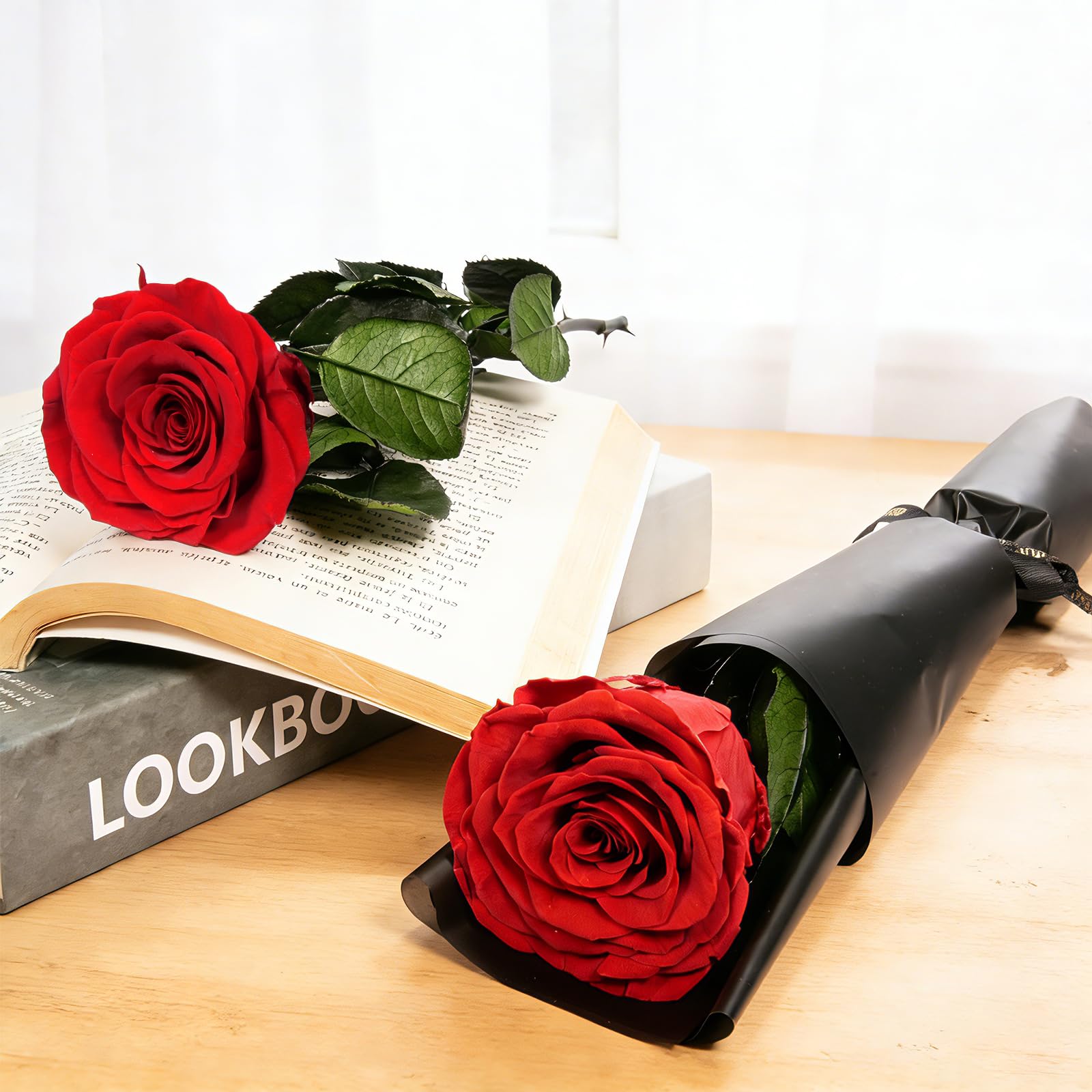 Yamonic Rosa Stabilizzata Regalo Donna, Vera Rosa Eterna con Steli Regalo per Donne Compleanno, Regali Natale San Valentino Festa della Mamma Anniversario Matrimonio Regali Fidanzata Mamma Nonna