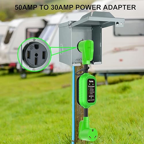 Miniatura 6 de EyGde Adaptador de 50 amperios a 30 amperios para RV con protector contra sobretensiones, enchufe adaptador patentado de 5000 joules NEMA 14-50P a