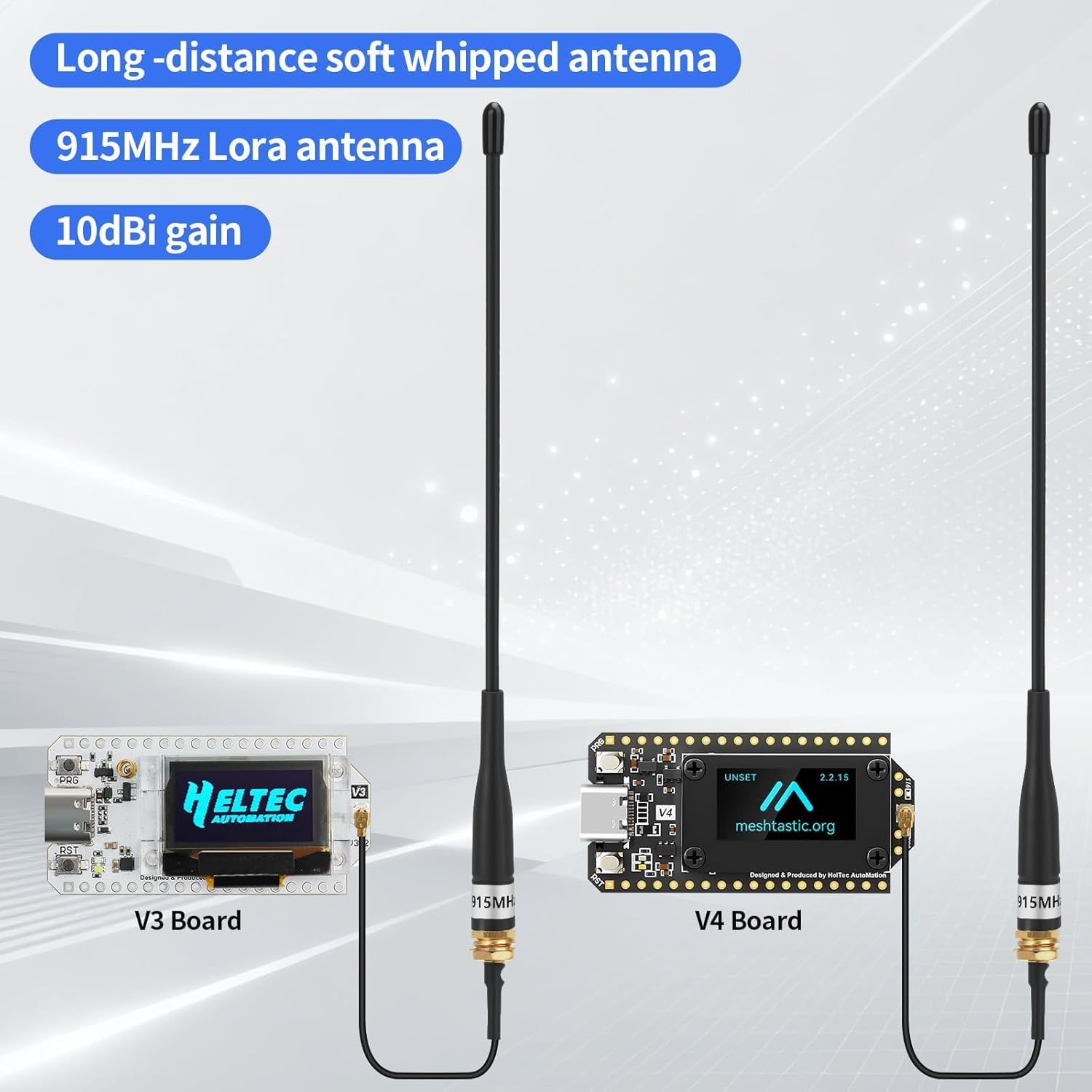 2 antenas LoRa de 915 MHz de ganancia de 10 dBi para antena Meshtastic de largo alcance suave de 40 cm Omni SMA macho con cable de extensión, color negro