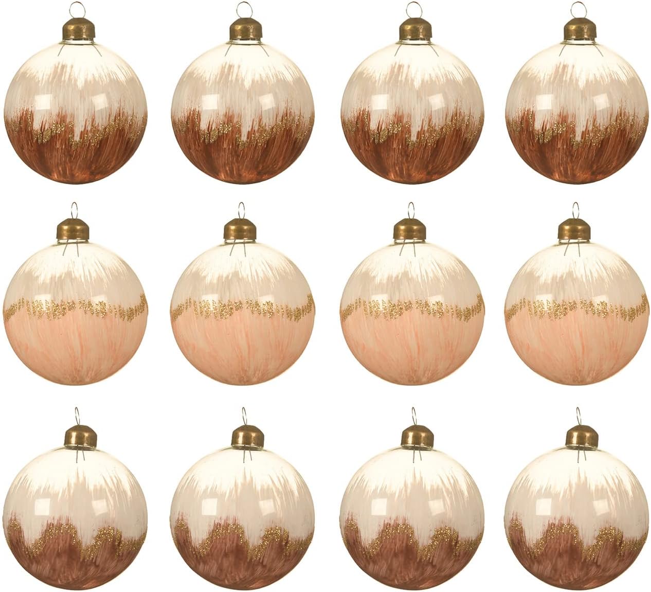 Kaemingk Weihnachtskugeln Glas 8cm x 12 Stück mit Farbverlauf Glitzer bemalt Christbaumkugeln
