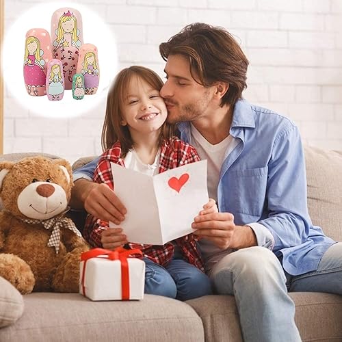 Miniatura 6 de Linda princesa ángel con vestido rosa, morado y verde, muñecas anidables hechas a mano, muñecas Matryoshka, juego de 5 piezas, regalo para niños y