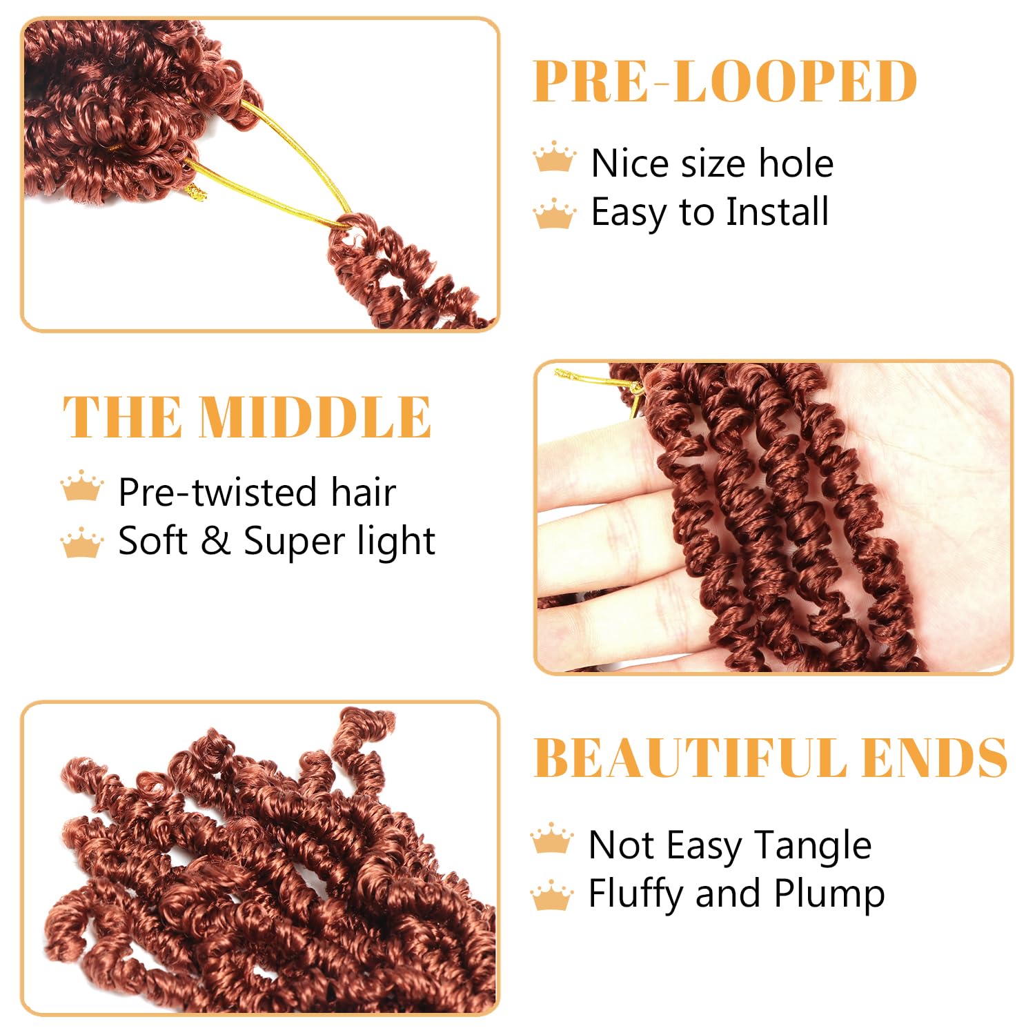 Yanky Twist Crochet Hair Pre-twisted Spring Twist Small Curly Senegalese Twist Braids (350#, 12 Inch (Pack of 8))) - Image 3
