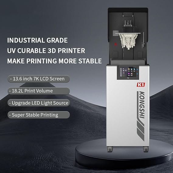 3D Printer 13.6 Inch High Precision Industrial Grade Large Size Black and White Screen Upgraded Light Curing K1 3D Printer with Four Slider TBI Grinding Ball Screw Design for Stable Printing