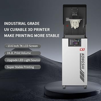 3D Printer 13.6 Inch High Precision Industrial Grade Large Size Black and White Screen Upgraded Light Curing K1 3D Printer with Four Slider TBI Grinding Ball Screw Design for Stable Printing
