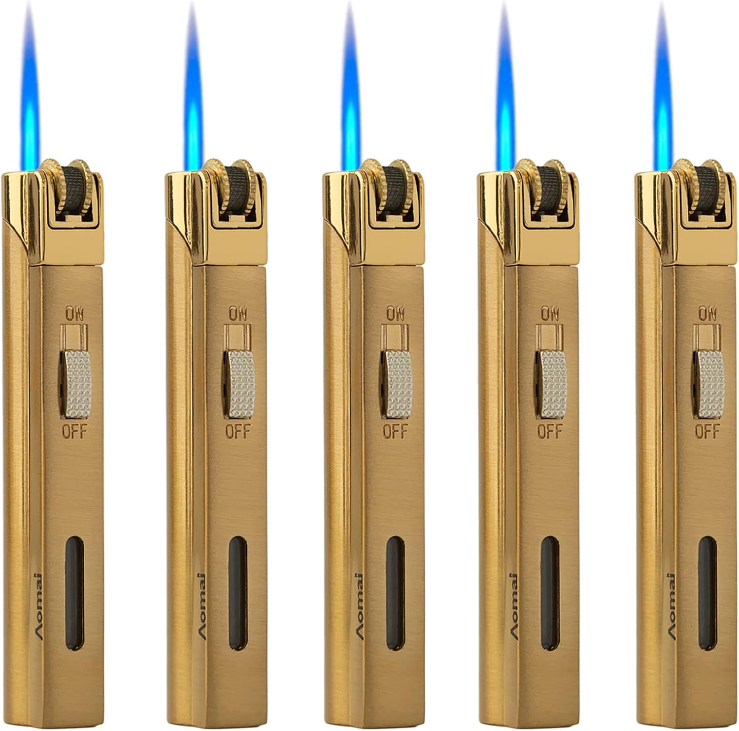 5 Pack Butane Torch Lighter Jet Flame Lockable Portable Adjustable Lighter with Fuel Visible Tank No Gas (5 Colors)