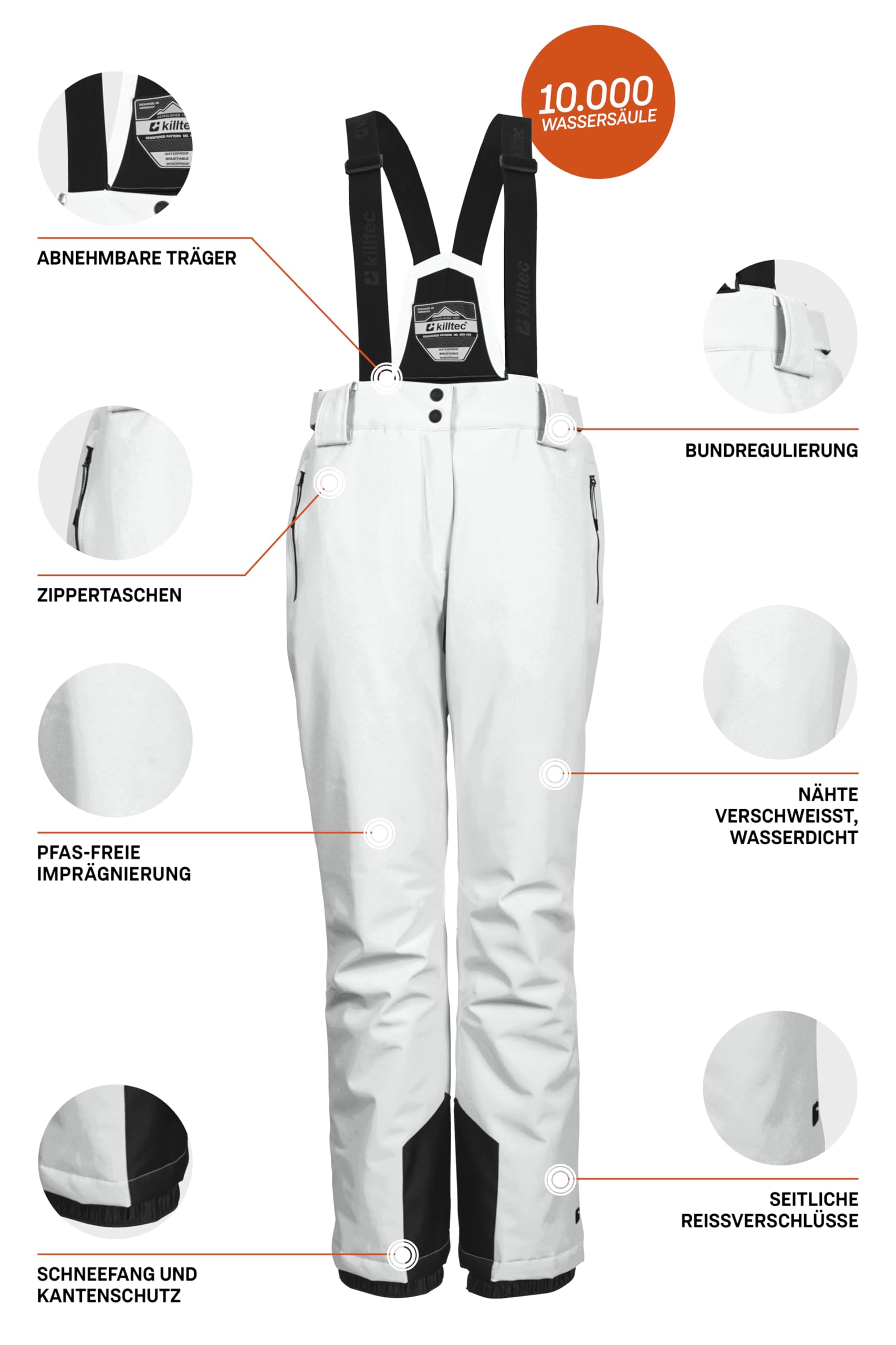 Killtec Ksw 249 Wmn Ski Pnts_erielle - Pantalones de esquí/Pantalones funcionales con Tirantes Desmontables, protección de los Bordes y protección contra la Nieve Mujer