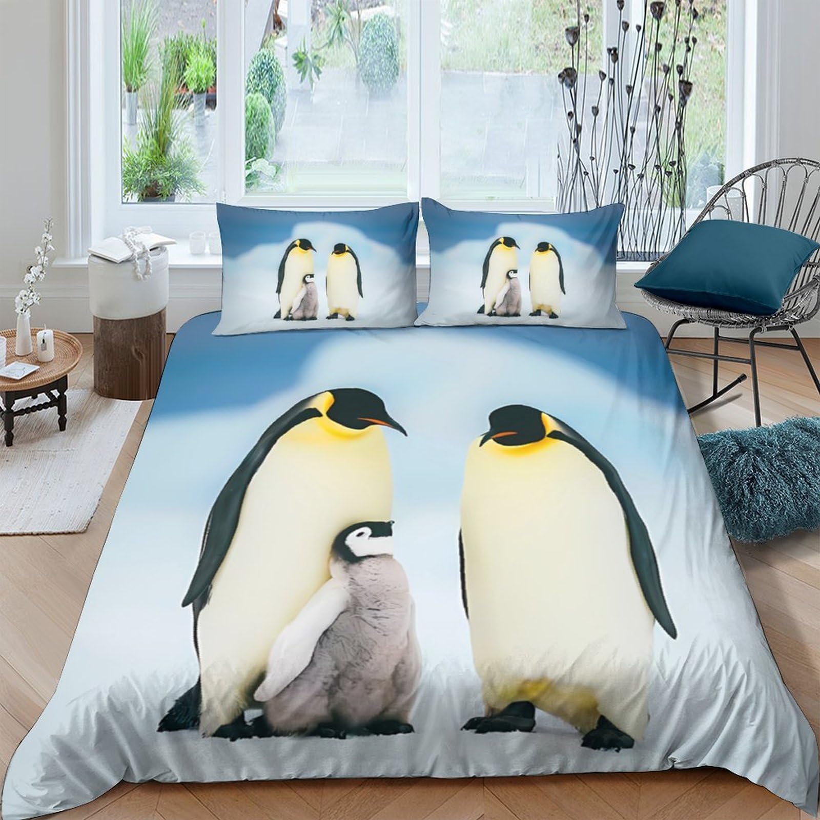 Ctjqhvkz Style-10 3D Printed Penguin Family Fitted Sheet Microfiber Anti-Slip Mattress Cover Bedroom Decor Machine Washable Single（135X200cm）