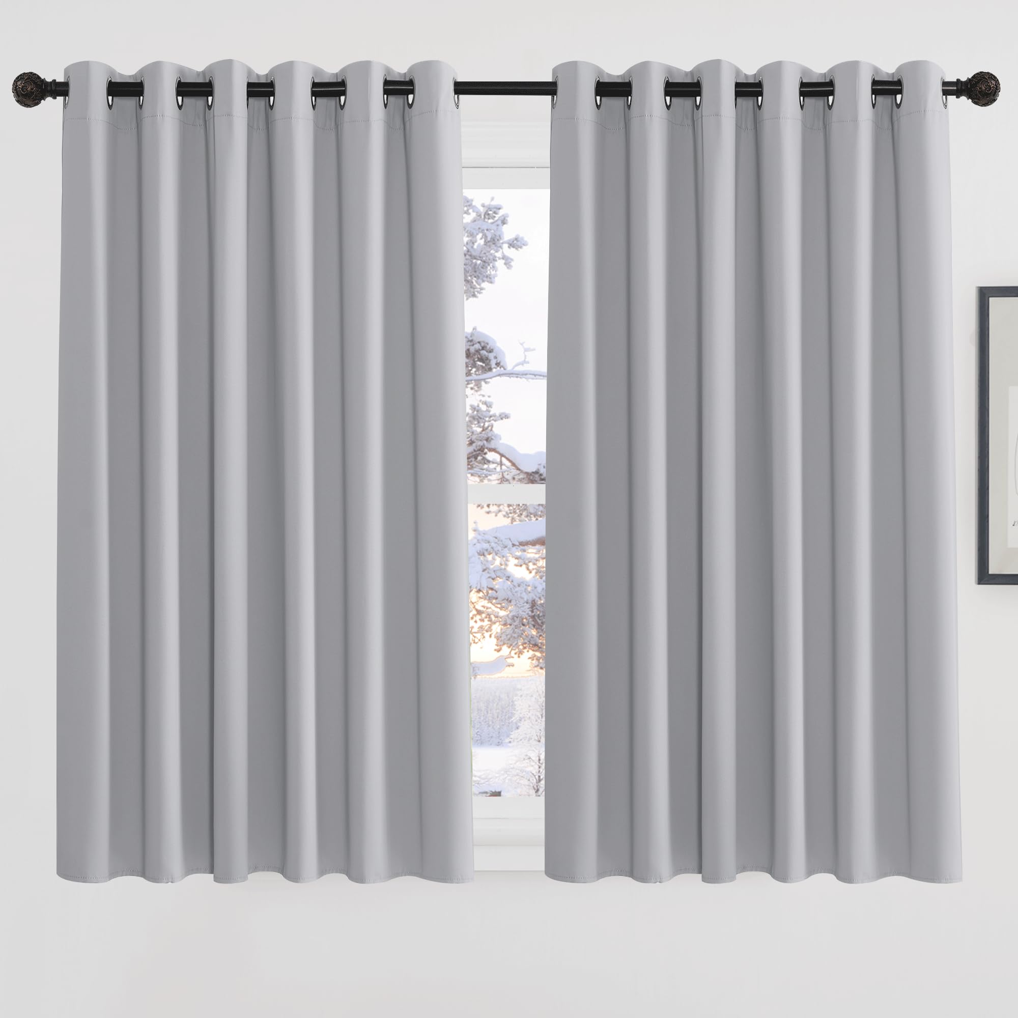 PONY DANCE Silver Grey Blackout Eyelet Curtains 90x54 Inch Extra Wide Drapes for Bedroom Living Room