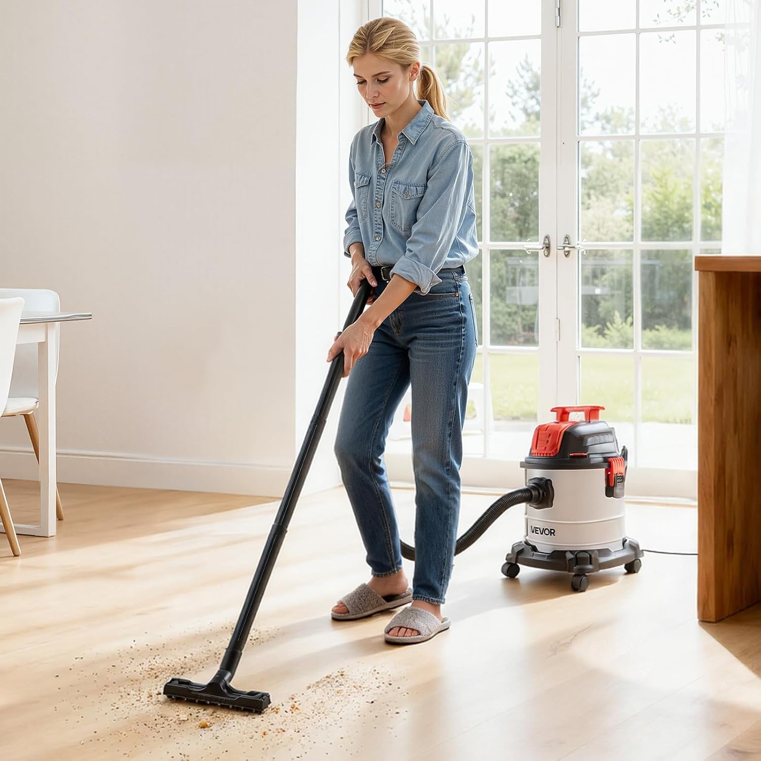 VEVOR Shop Vac, 5.8 Gallon Wet Dry Shop Vacuum, 4 Peak HP with One-Button Self-Cleaning, Dual-Filter, 900W Input Power, 1.25in x 7ft Hose, 9.8ft Cord, Metal Tank for Jobsite, Workshop, Garage, Home