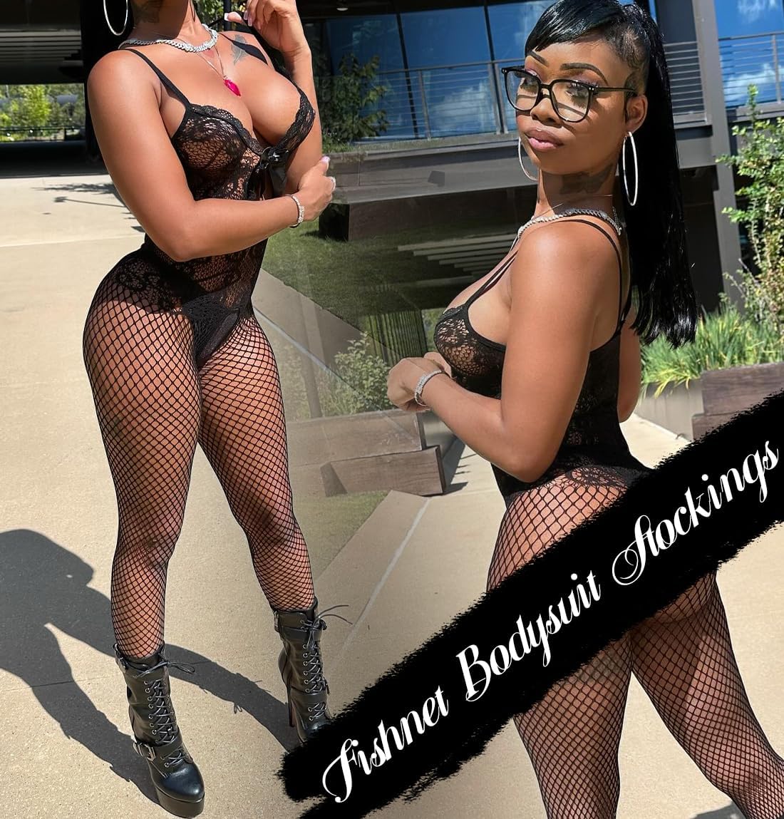 Sexy Fishnet Bodystocking Plus Size Sheer Stretchy One-Piece Mesh Lingerie for Party Date - Image 2