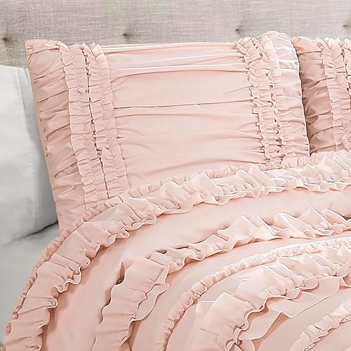 Vista 3 de Lush Decor Belle - Juego de cama de 4 piezas con falda de cama y 2 fundas de almohada, juego de edredón King, color blanco Blush,Blanco,Marfil,Gris