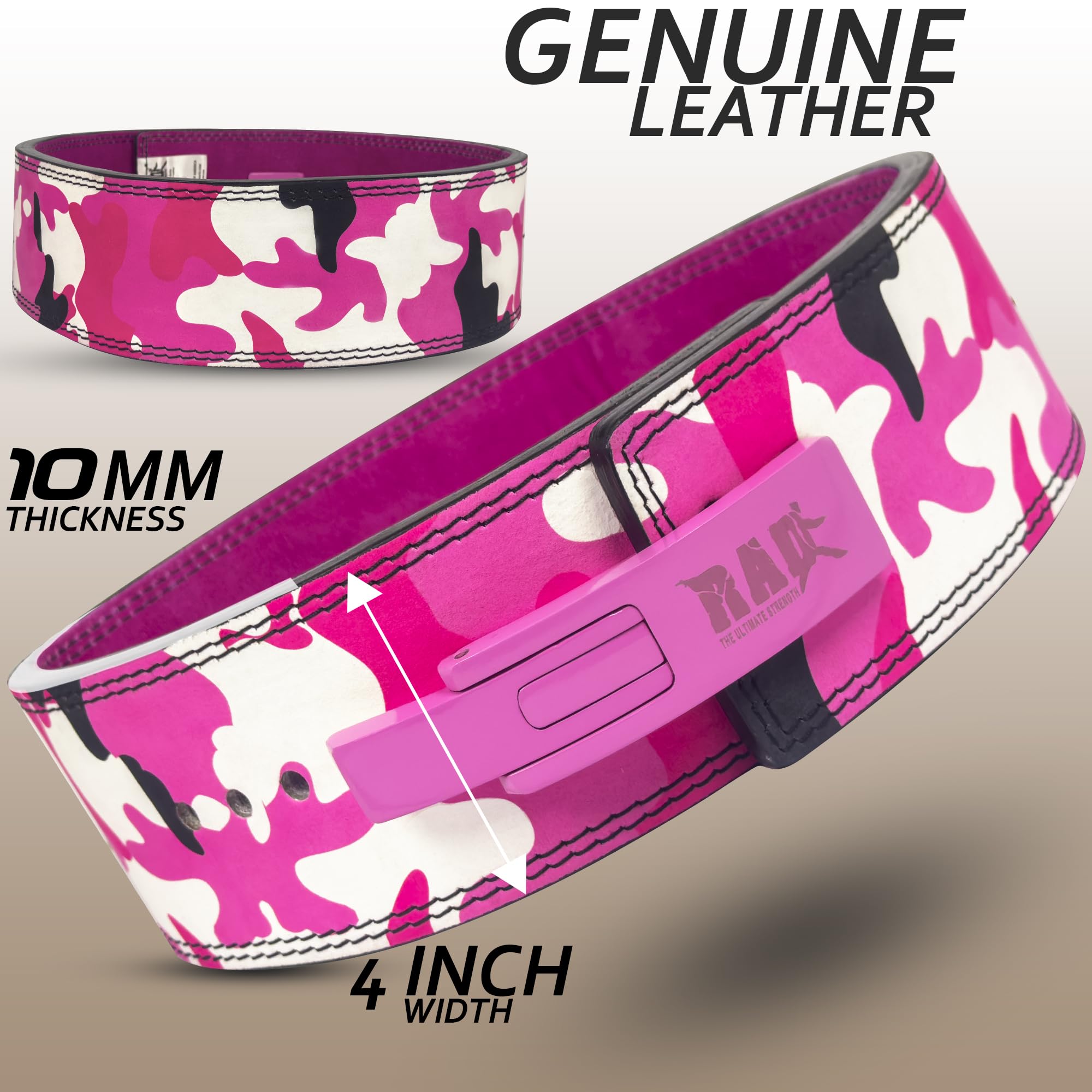 RAD Gewichthebergürtel für Damen und Herren, Größe 63 bis 107 cm, Dicke 10 mm und Breite 10,2 cm Hebel, Powerlifting-Gürtel für Frauen, Kreuzheben, Workout-Gürtel, Leder, Gewichtheber, Fitnessstudio