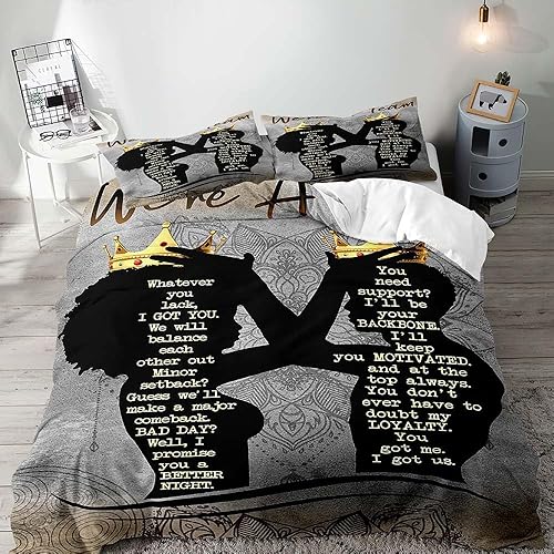 Miniatura 2 de LUVIVIHOME Juego de ropa de cama afroamericana de 3 piezas, funda de edredón de niña negra, tamaño matrimonial, funda de edredón de melanina de