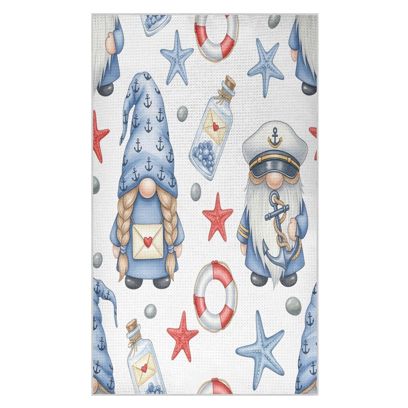 BURSTDDY Starfish Gnome Kitchen Towels,Absorbent Dish Towels 2 Pack