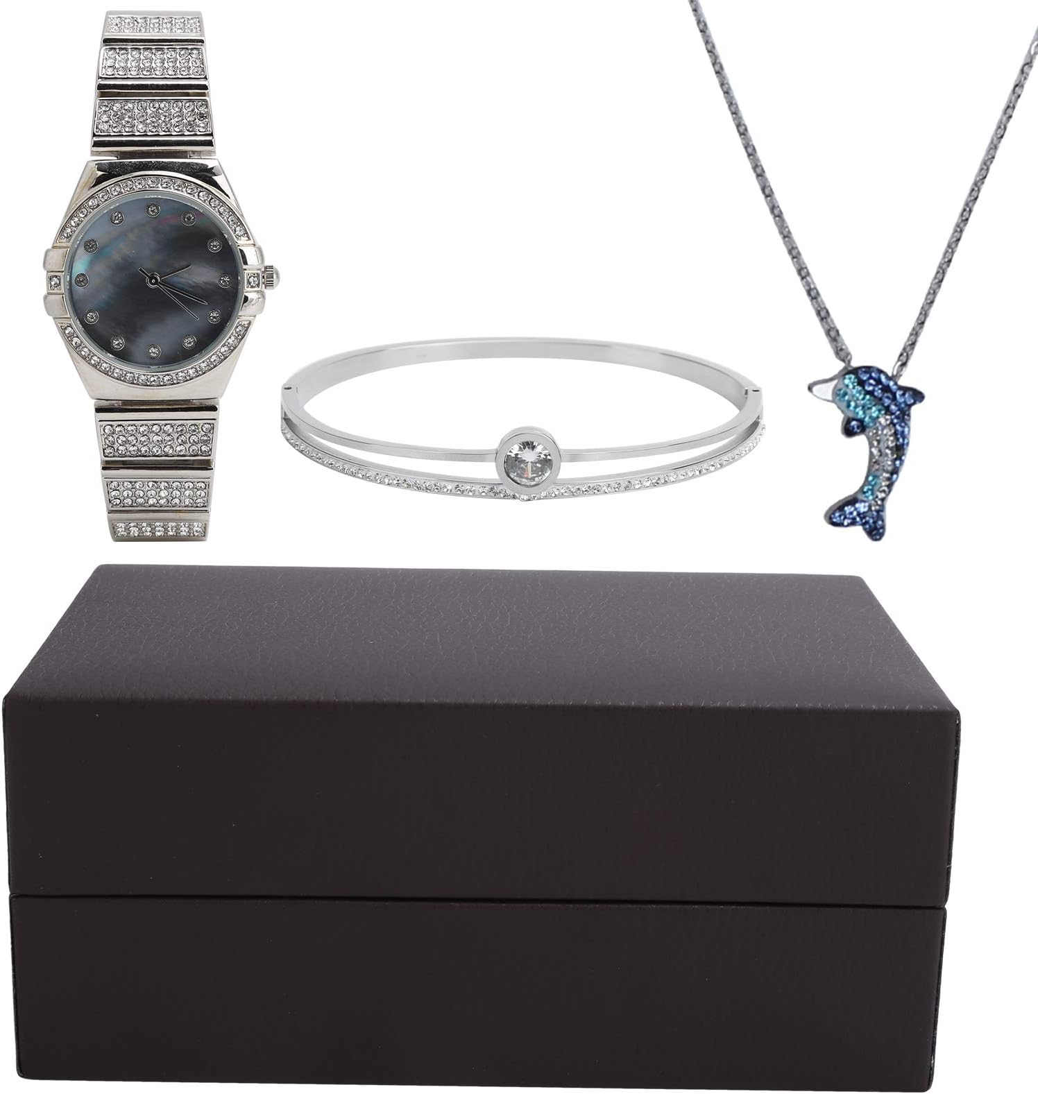 Watch Bracelet Necklace, Jewelry Gift Set, Stainless Steel Blue Allergy ‑ Proof Not Easy To Fade for Mother, Girlfriends Women