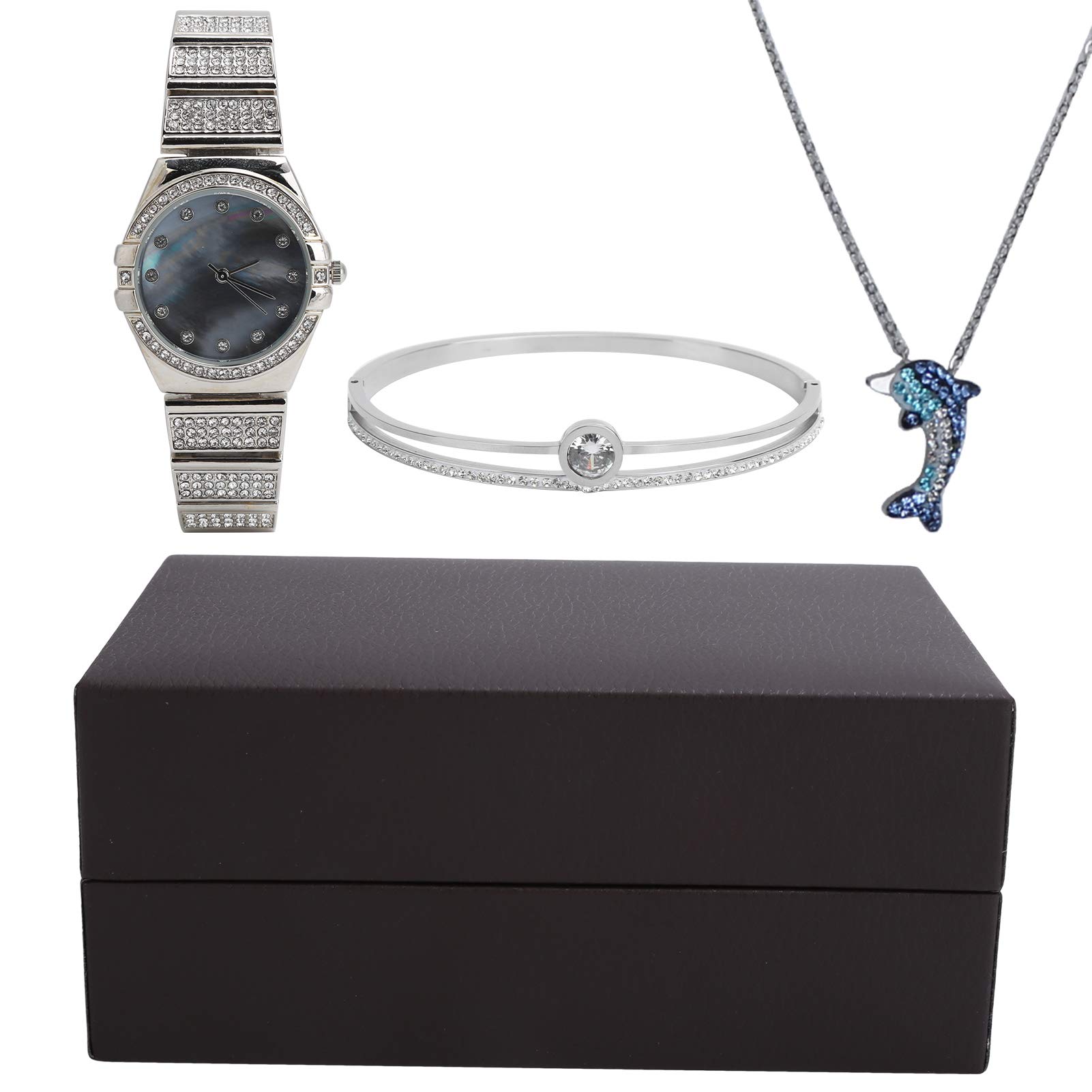 Watch Bracelet Necklace, Jewelry Gift Set, Stainless Steel Blue Allergy ‑ Proof Not Easy To Fade for Mother, Girlfriends Women