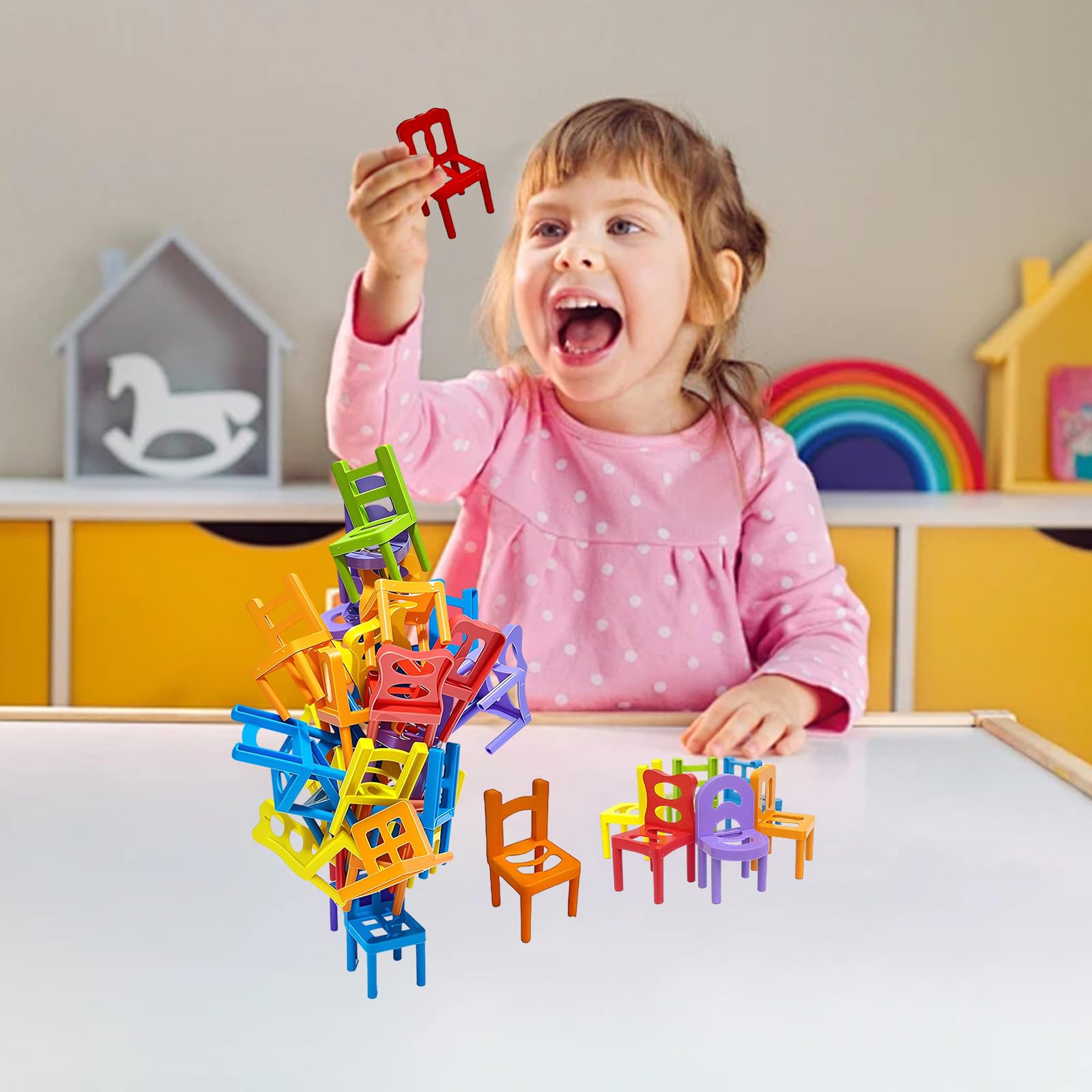 Mini Silla Apilable Juego de Equilibrio 42 Piezas – Divertido Desafío de Fiesta y Juguete Educativo Familiar para Niñas, Niños y Adultos