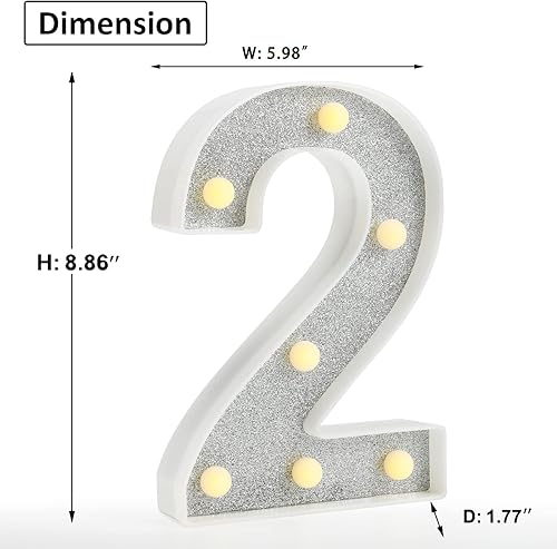 Miniatura 5 de Luces de números de marquesina, números de luz plateada con purpurina para fiesta, alimentadas con pilas, luces LED brillantes con números, letreros