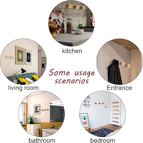 Miniatura 7 de Shappy 6 ganchos de madera para colgar abrigos, sombreros y bolsas, para colgar en la pared, para colgar abrigos, sombreros, bolsas