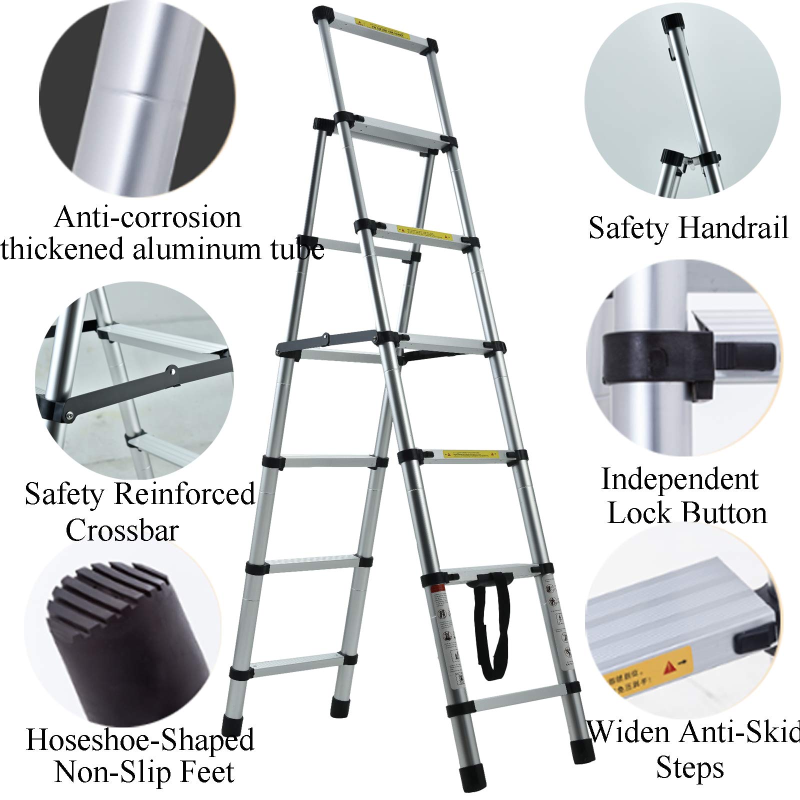 5+6 Step Ladder Aluminium Telescopic 6 Tread Tall Stepladder Heavy Duty