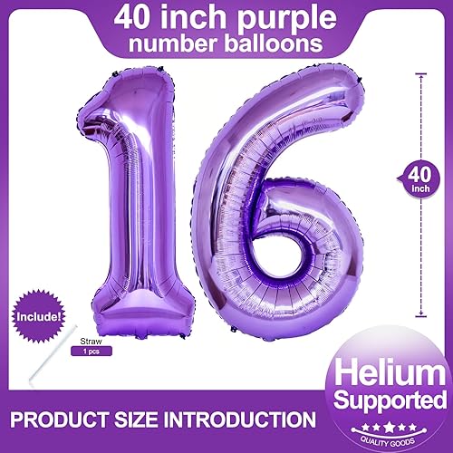 Vista 28 de Globos morados gigantes de 40 pulgadas, globos de helio de papel de aluminio con el número 20 para fiesta de cumpleaños de 20 años, decoraciones