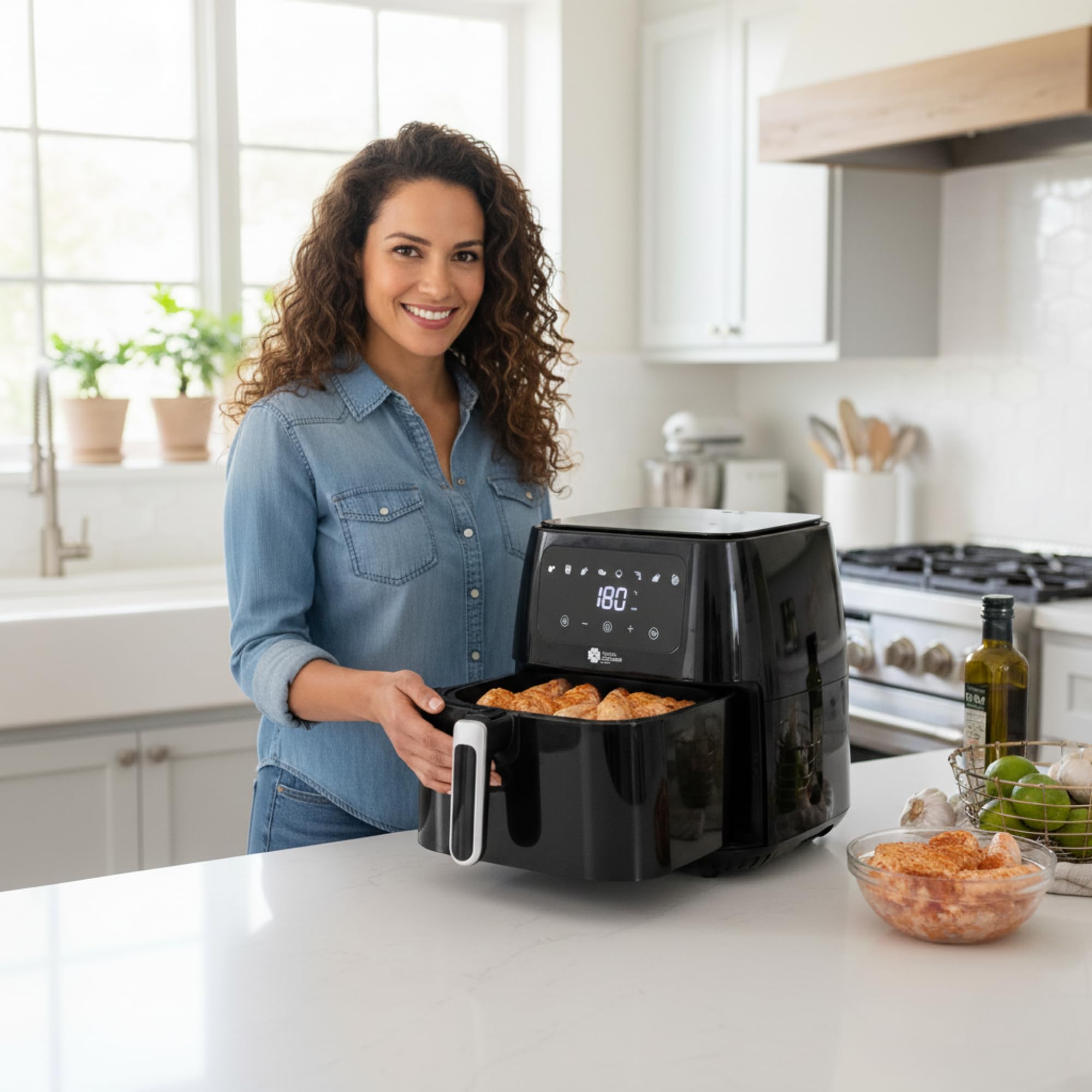 Freidora de Aire Freidora sin Aceite 8 Litros Dietética y Digital, Panel Táctil, Acabados en Acero Inox, 8 programas, temporizador (8 Litros 1700 W)