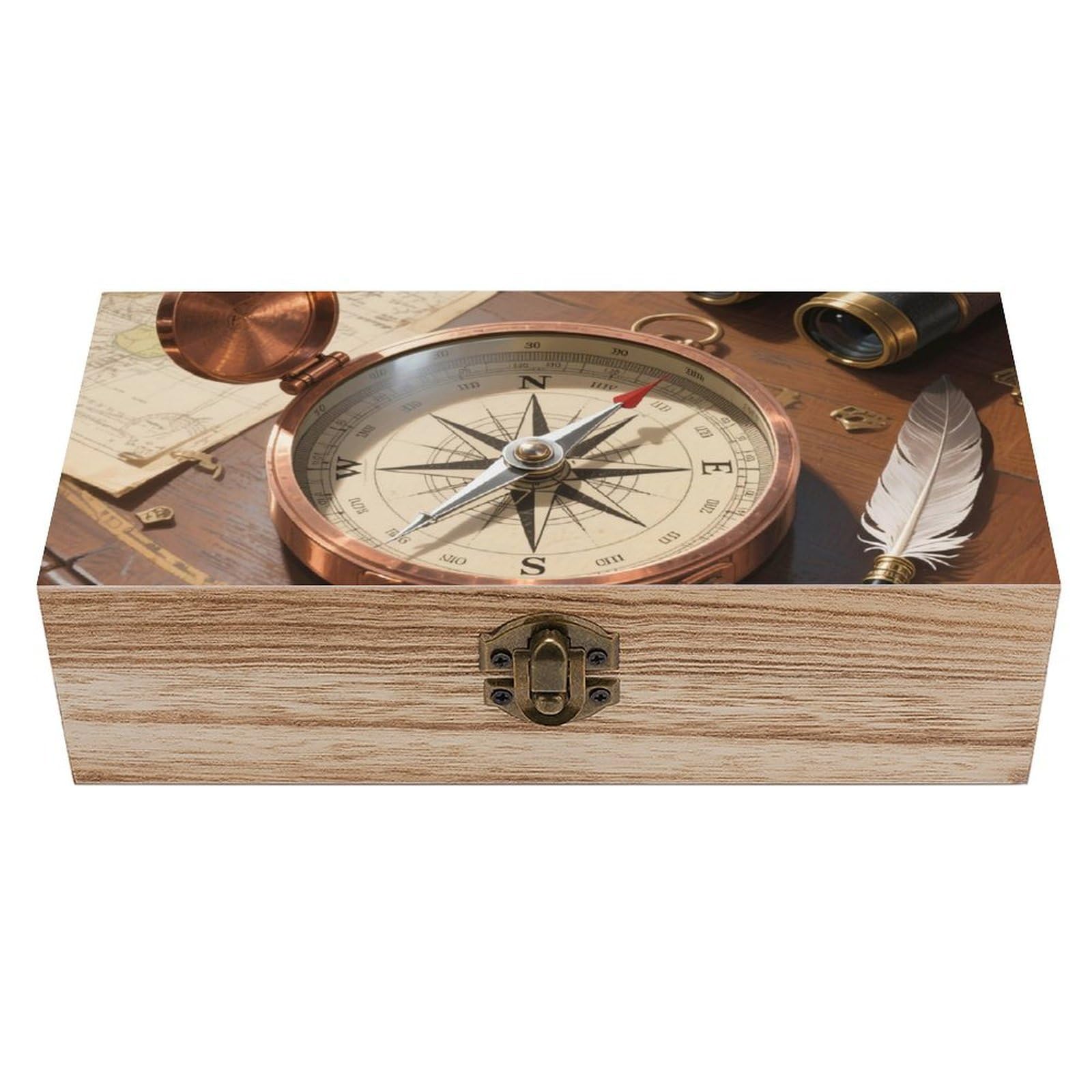 DWVTSLH Compass Wooden Storage Box Locked Wood Gift Box Decorative Keepsake Boxes Storage Bins, Memory Boxes for Pictures, Jewelry Organizer Unique Gift Ideas for Men Women