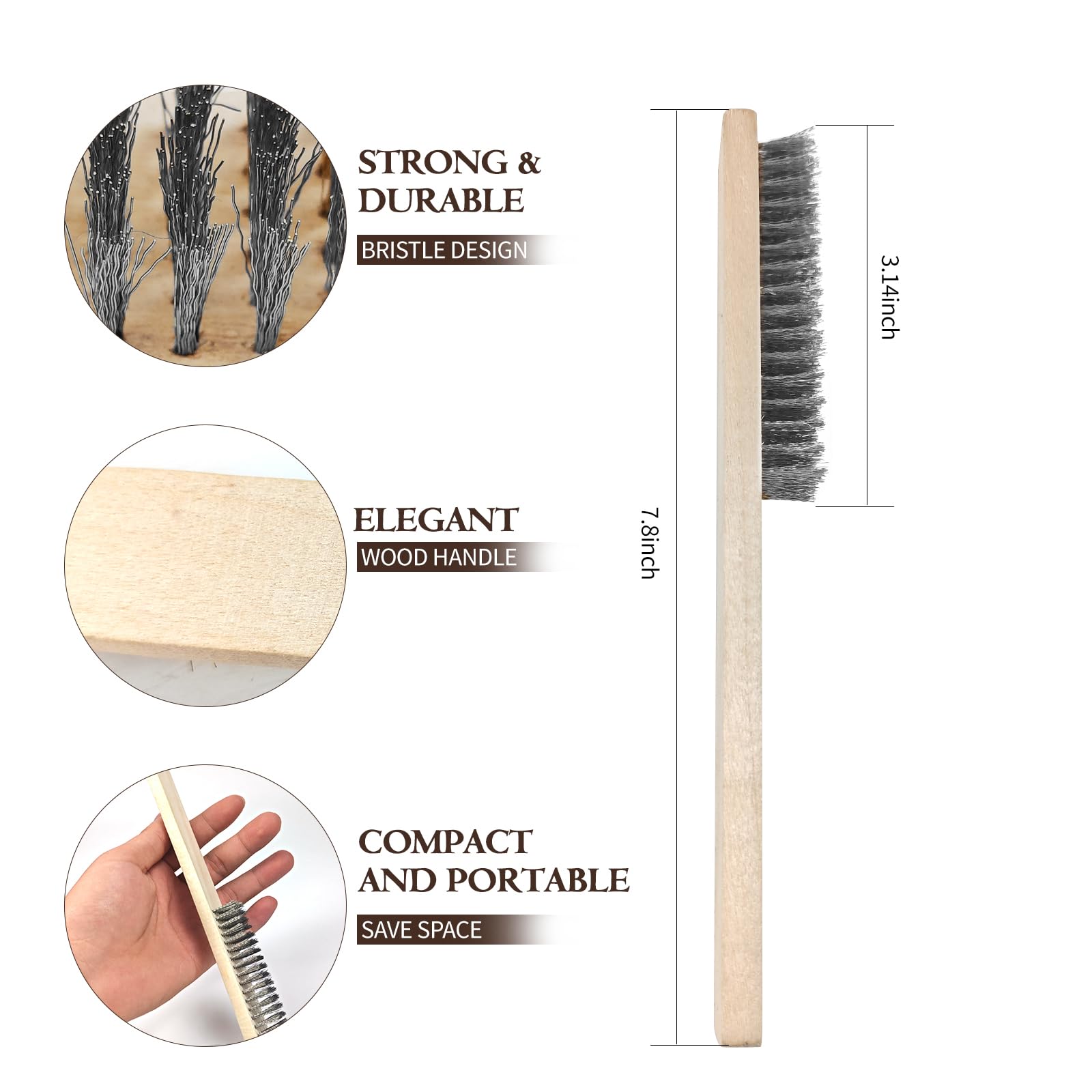 Zestaw szczotek drucianych, prosta szczotka, szczotka z drewnianym uchwytem, szczotki druciane ze stali nierdzewnej, platerowane miedzią / podobne do brązu, Clean Barbecue Grills, Remove Dirt
