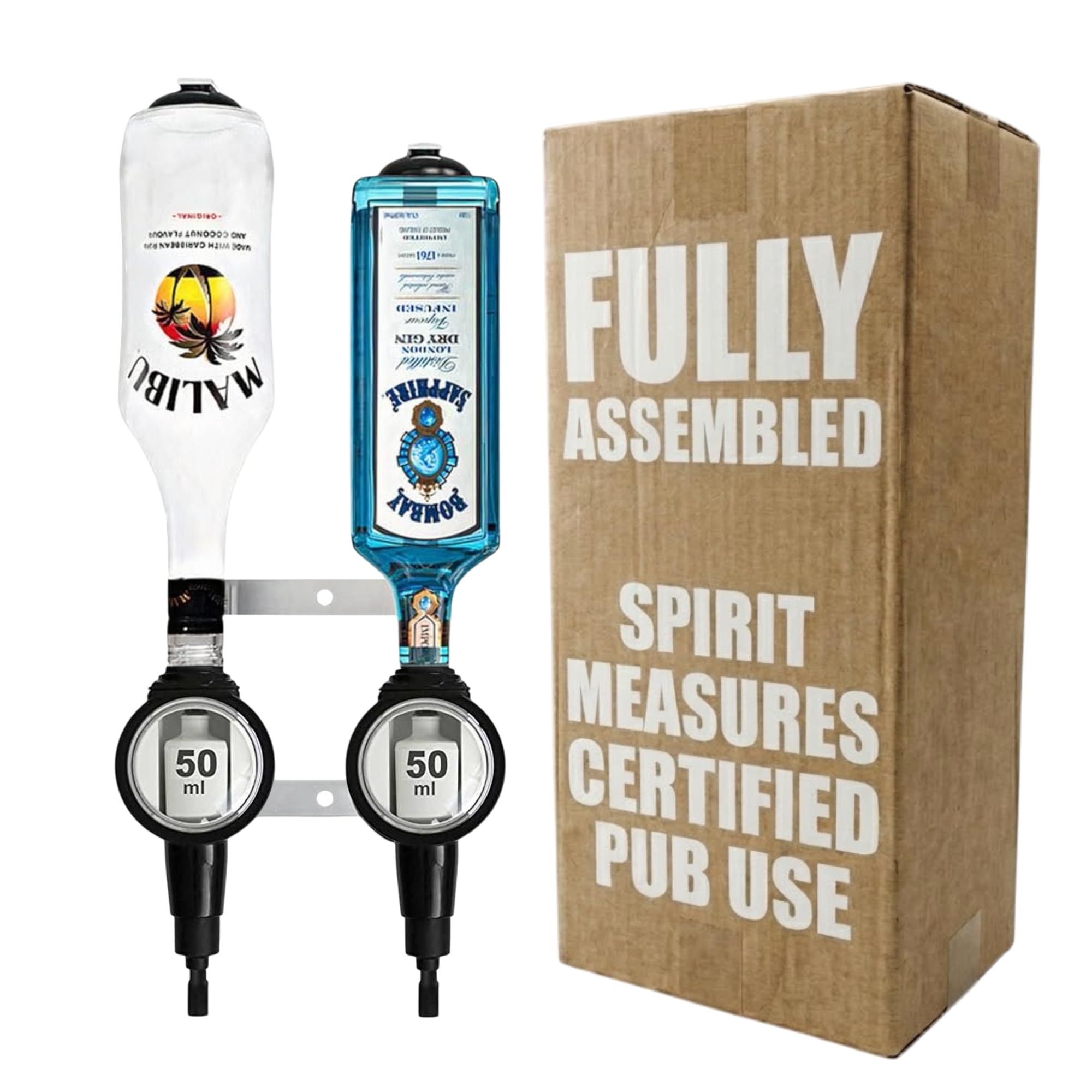 Chabrias Ltd 2 Bottle Professional 2 Wall Bar + 50Ml Spirit Optics – Uk-Made Government-Stamped Liquor Dispenser Rail – Heavy-Duty All-Metal Wall-Mounted Bar Optics System
