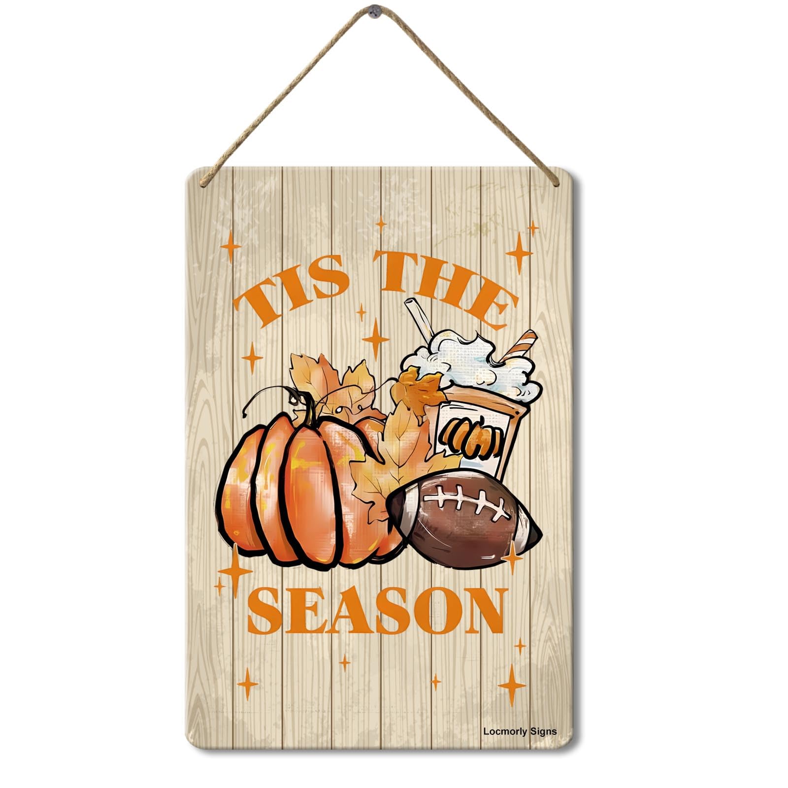 Football Wooden Hanging Wall Sign, Vintage Harvest Festive Decor Rustic Halloween Autumn Front Door Decoration, 8x12 Inch