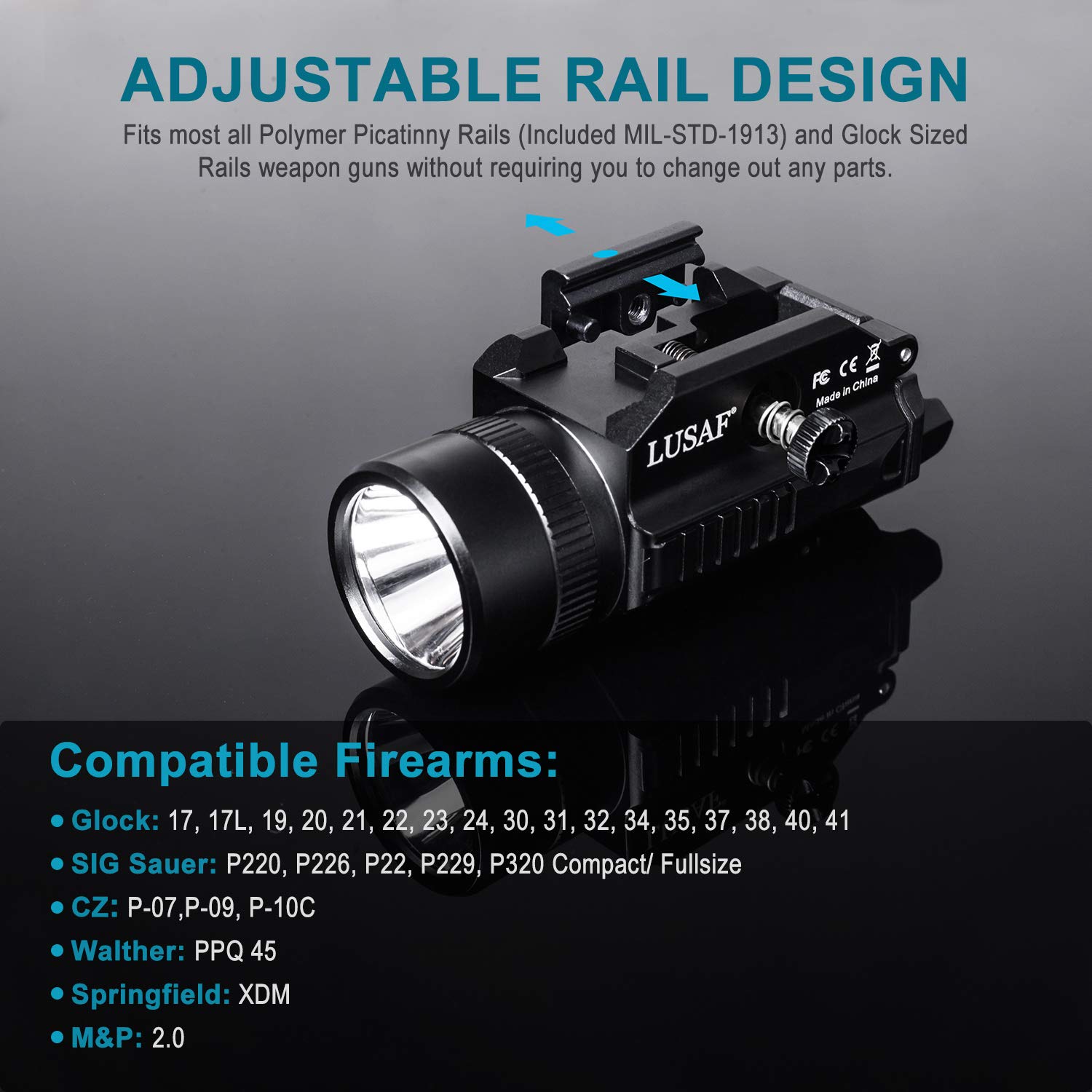 LUSAF 1200 Lumens Gun Light for Pistol Rail Mounted Compact LED Gun